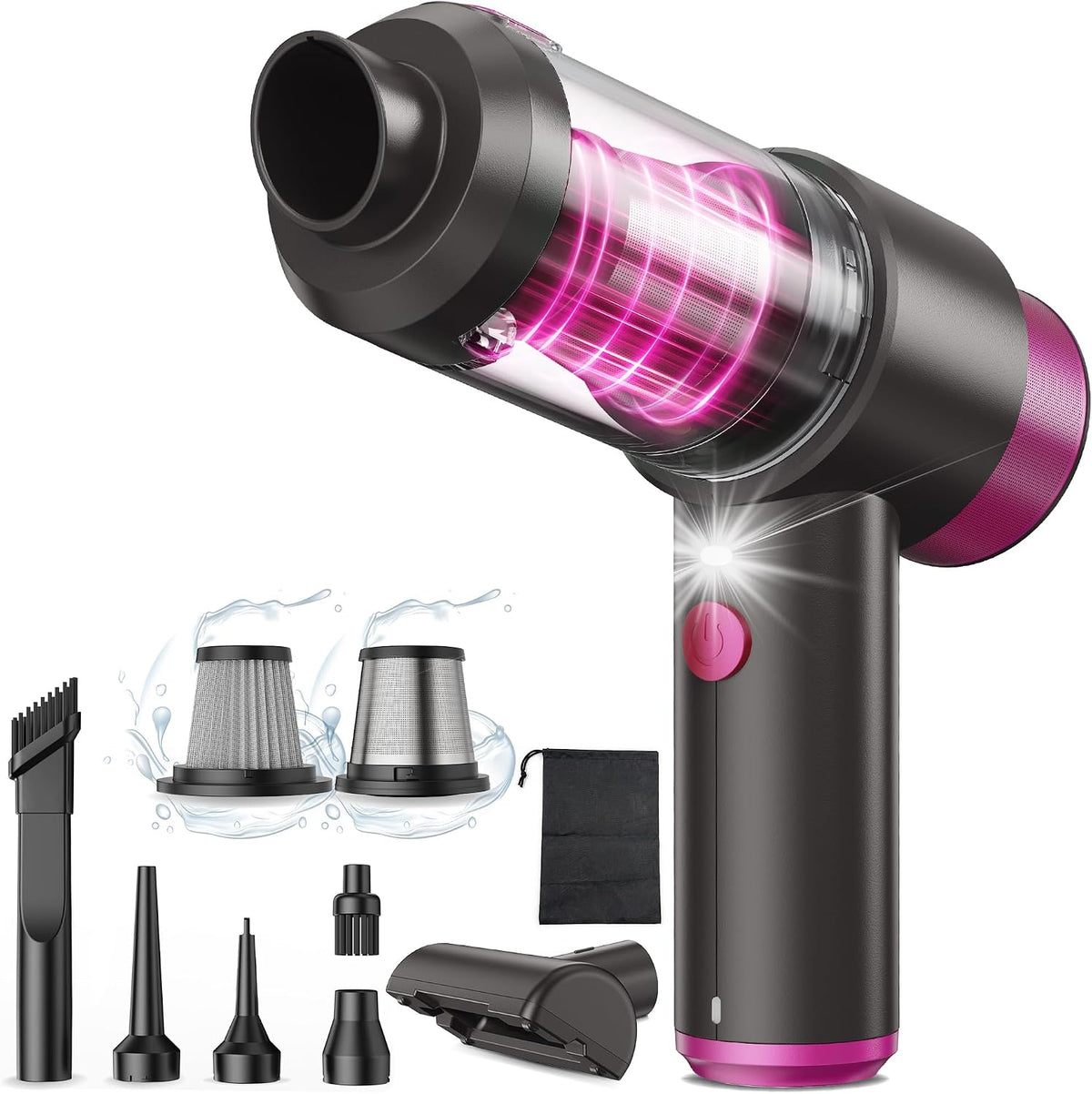 Car Vacuum Handheld Vacuum Cleaner, 12000PA Suction, Mini Vacuums with Air Duster and Blower, Portable Hand Held Vacuum for Car, House, Crumbs, Hair (Pink)