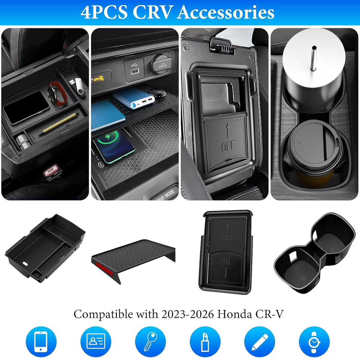 YPHUIKI 4PCS Center Console Organizer for Honda CR-V 2023-2026
