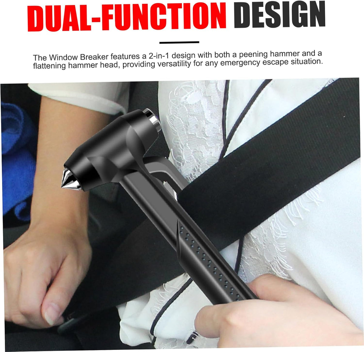 Window Breaker, Metal Car Safety Hammer, Emergency Escape Window Breaker and Seatbelt Cutter, Black Car Tool for Accidents Seatbelt Cutter