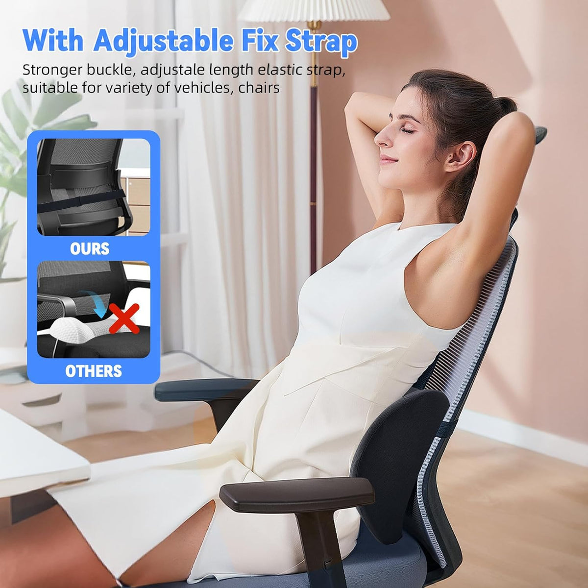 Lumbar Support Pillow for Office Chair and Car Seat, Lumbar Pillow with Adjustable Strap, Memory Foam Back Pillow for Lower Back Pain Relief, Back Support Pillow for Sitting, Driving, Traveling
