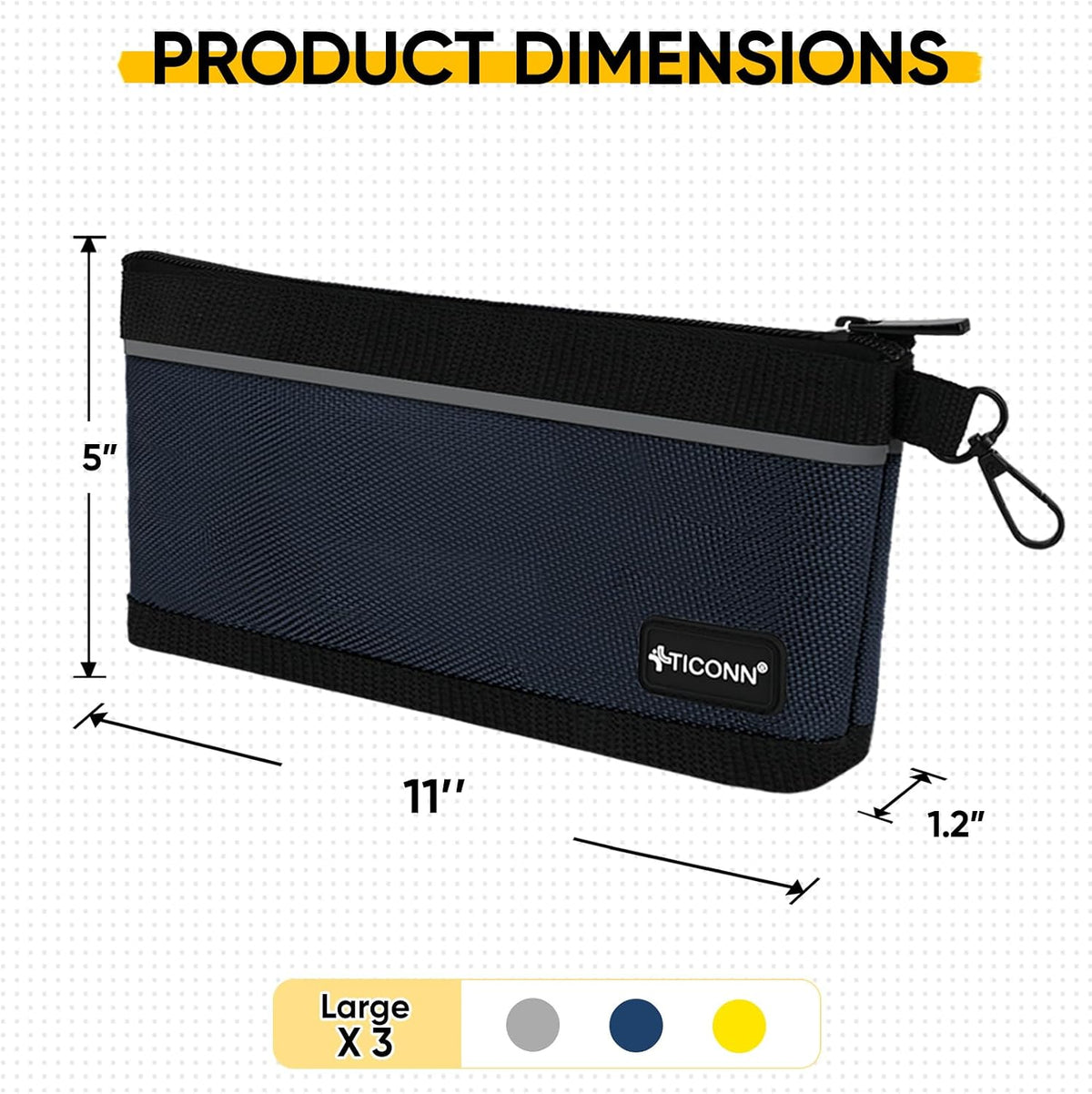 TICONN 3PK Tool Pouches with Zipper, Waterproof 1680D Oxford Small Tool Bag