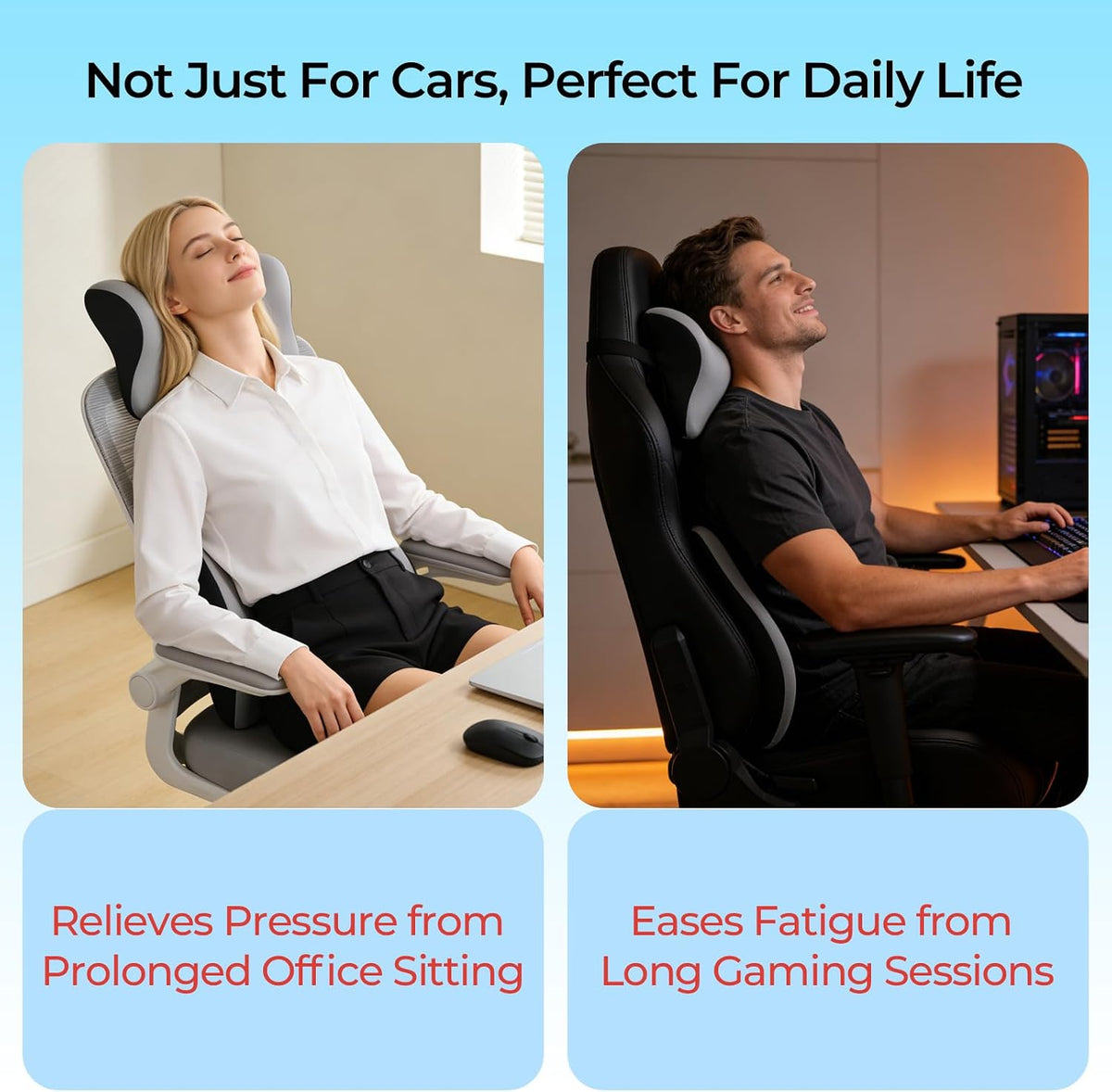 Car Headrest & Lumbar Support Set, Ergonomic Memory Foam Neck Pillow, Comfortable Travel Pillow for Car Truck SUV, Ideal for Long Driving (Gray) (Gray)