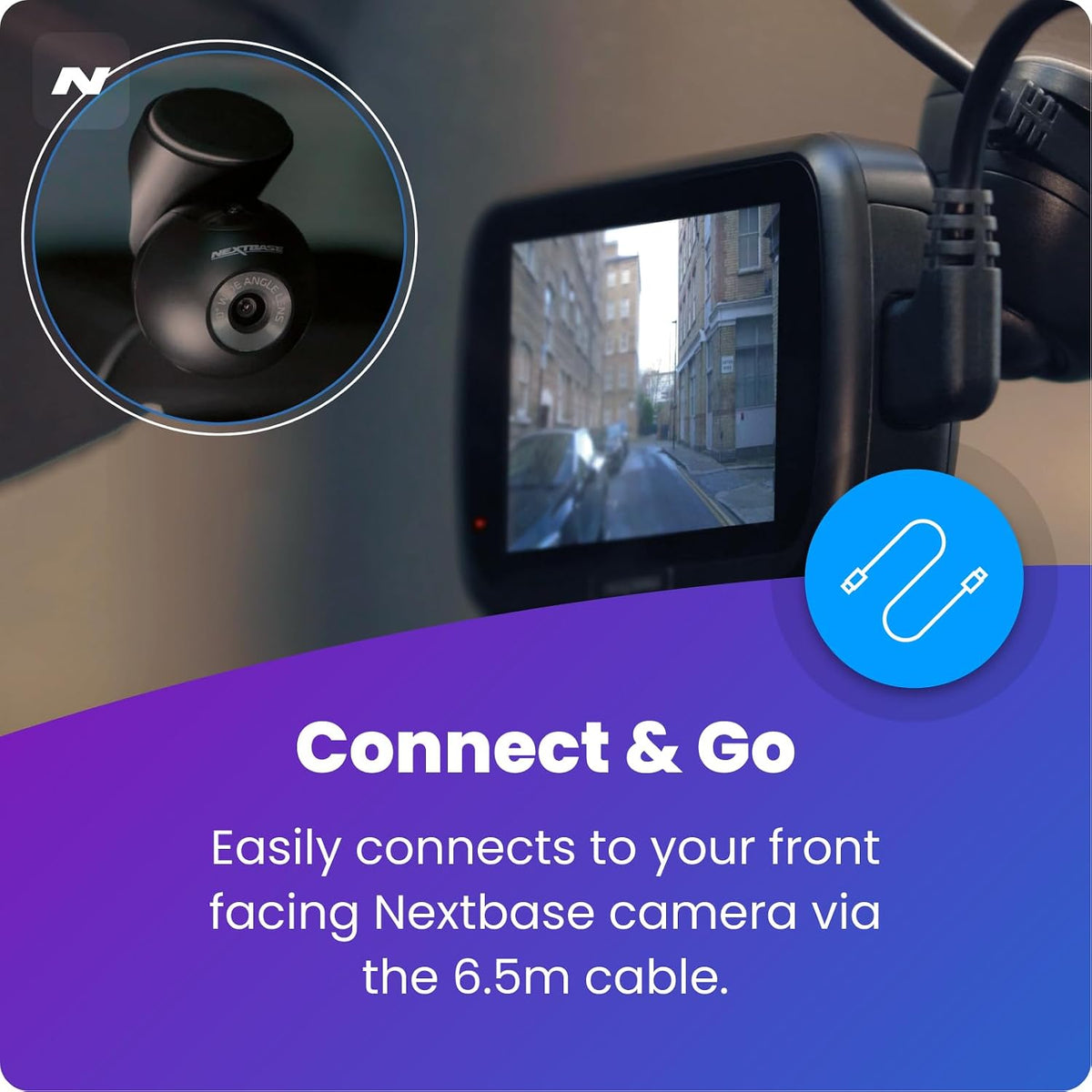 Nextbase Rear Window Camera | Compatible with 322GW, 422GW, 522GW, 622GW Dash Cams | Full Rear View Coverage, 140° Wide Angle, Magnetic Mount, 6.5m Cable, Series 2 Add-On Module