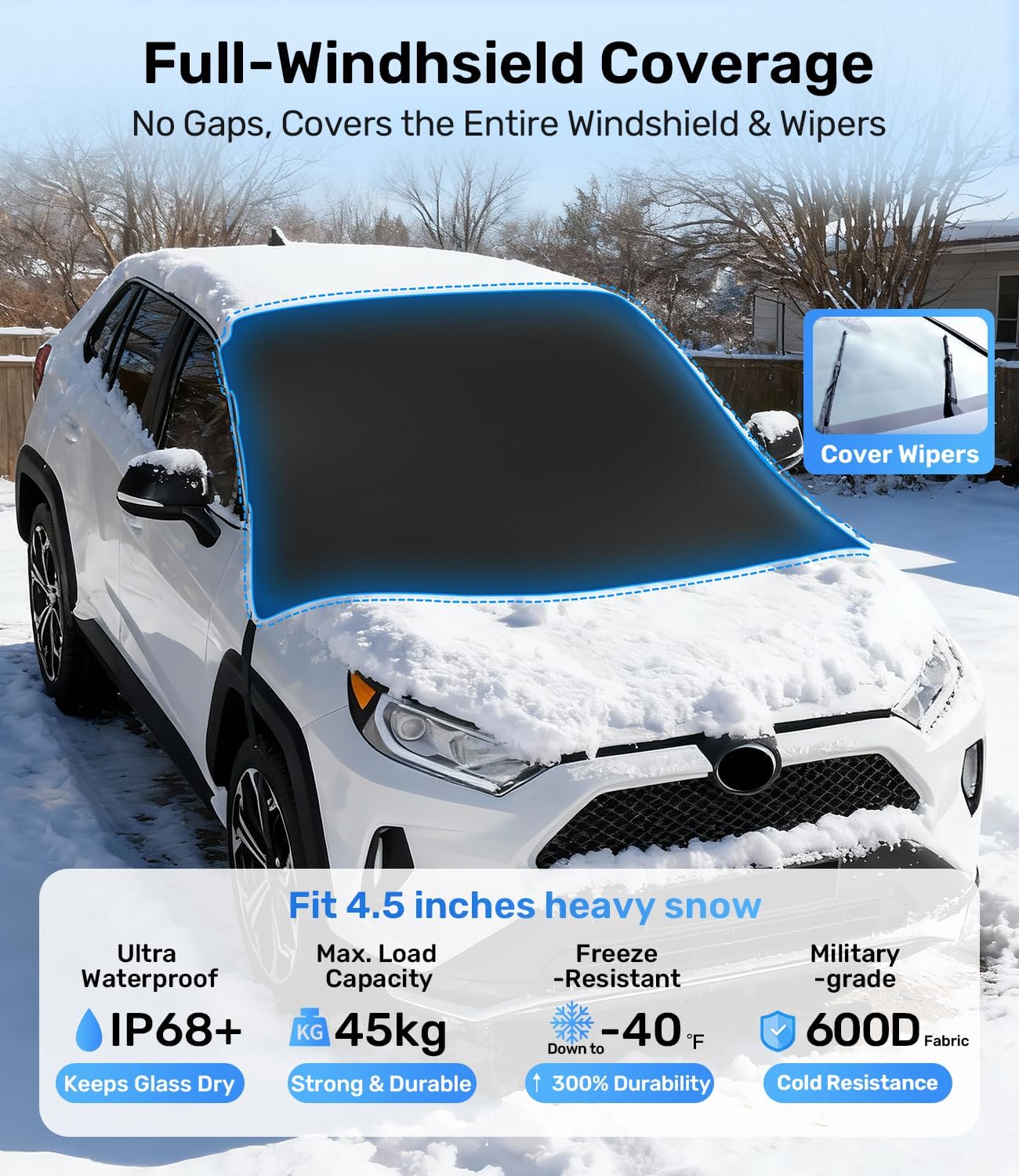 Zanch Upgrade Windshield Cover for Ice & Snow [Fast Install & Removal] 600D Oxford Fabric Against Magnetic Fit Snow, Ice, Frost, Winter Accessories - Fit for Sedan,Small to Mid-Size SUVs - (69''x48'')