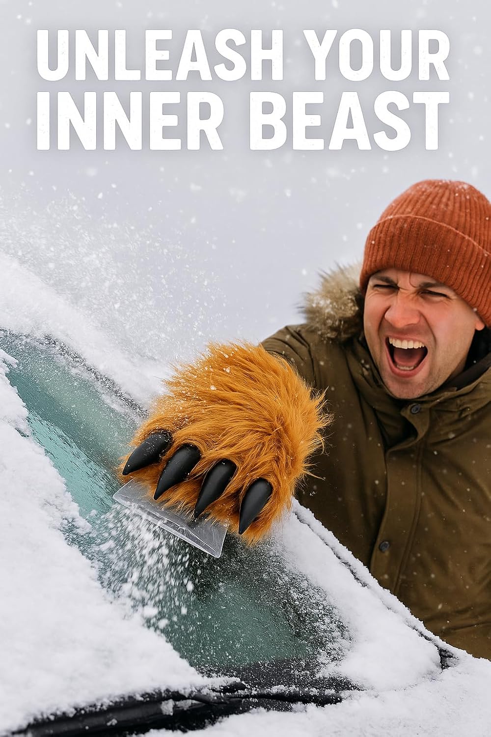 Massive Bigfoot Hand Ice Scraper - Bigfoot Gifts - Sasquatch Claw Faux Fur Hand Warmer with Built in Ice Scraper Foam Grip Novelty Winter Snow and Ice Remover for Cars Trucks SUV