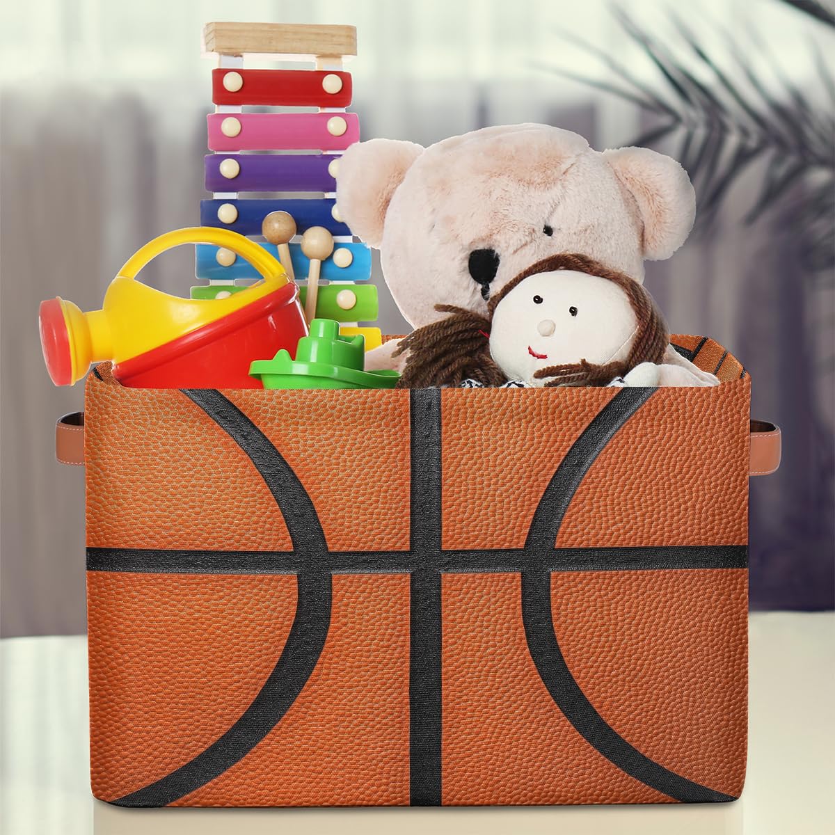 Basketball Texture Storage Baskets for Organizing, Fabric Collapsible Storage Bins Box Sport Pattern Decorative Toy Organizer Baskets for Closet Shelves Gift Basket 1 Pc