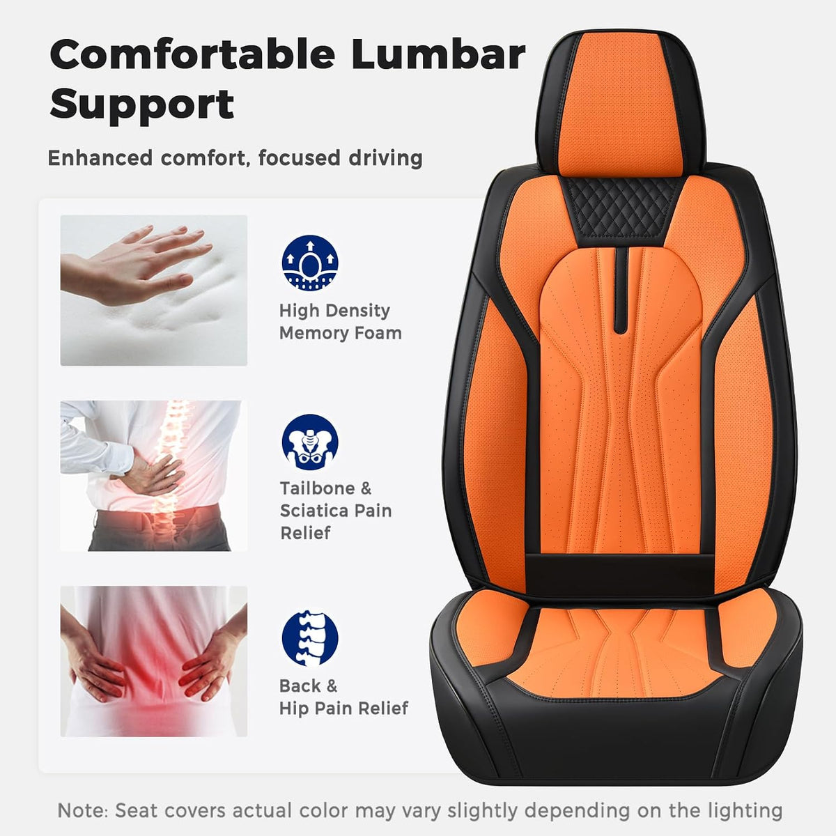 Huidasource Leather Car Seat Covers Full Set 5 Seats, Waterproof Faux Leather Front & Rear Seat Cover with Headrest, Non-Slip Automotive Seat Covers Fit for Most Cars Trucks SUV, Black&Orange