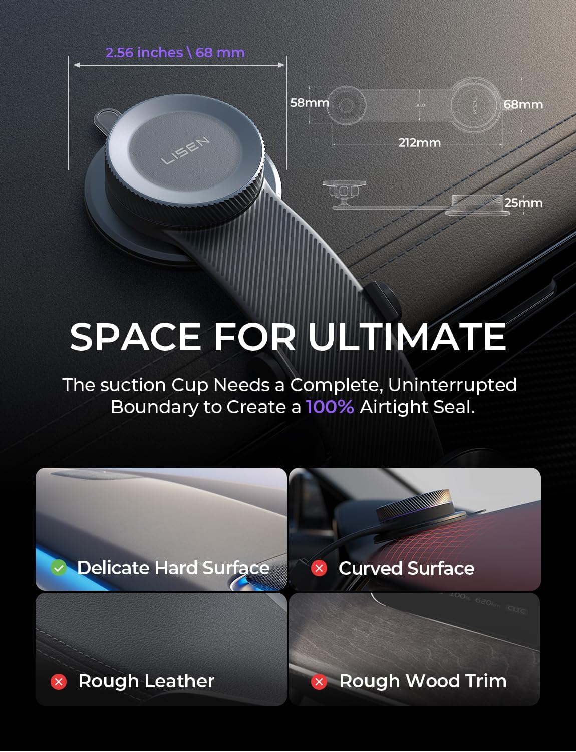 LISEN for MagSafe Car Mount for iPhone 18 Pro Max, Magnetic Phone Holder for Car, Magnetic Car Phone Mount, Suction Phone Mount, 360° Adjustable Memory Alloy Bendable Arm, Car Mount for iPhone 18 17