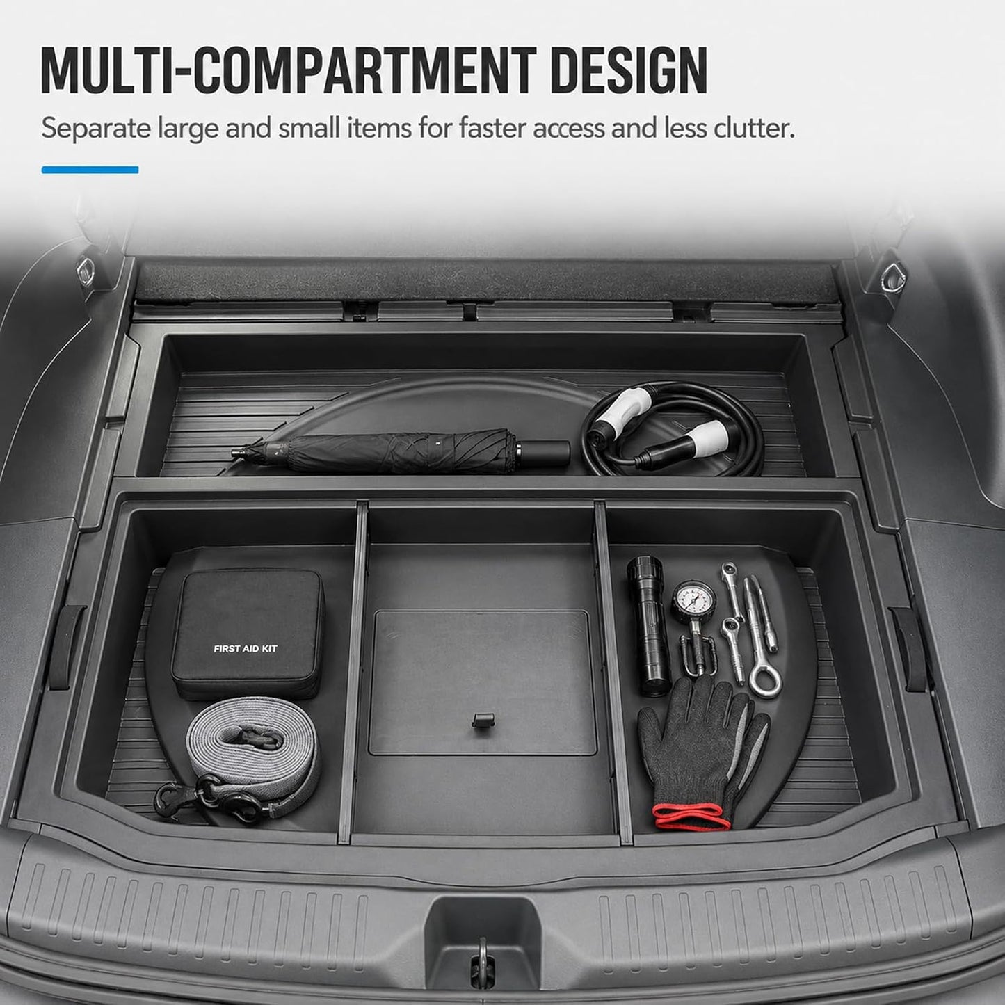 Hidden Trunk Storage Box for 2026 2027 Toyota RAV4 Hybrid, Under Floor Cargo Organizer Tray, Rear Trunk Insert Storage Bin, Multi-Compartment SUV Cargo Accessories, Black