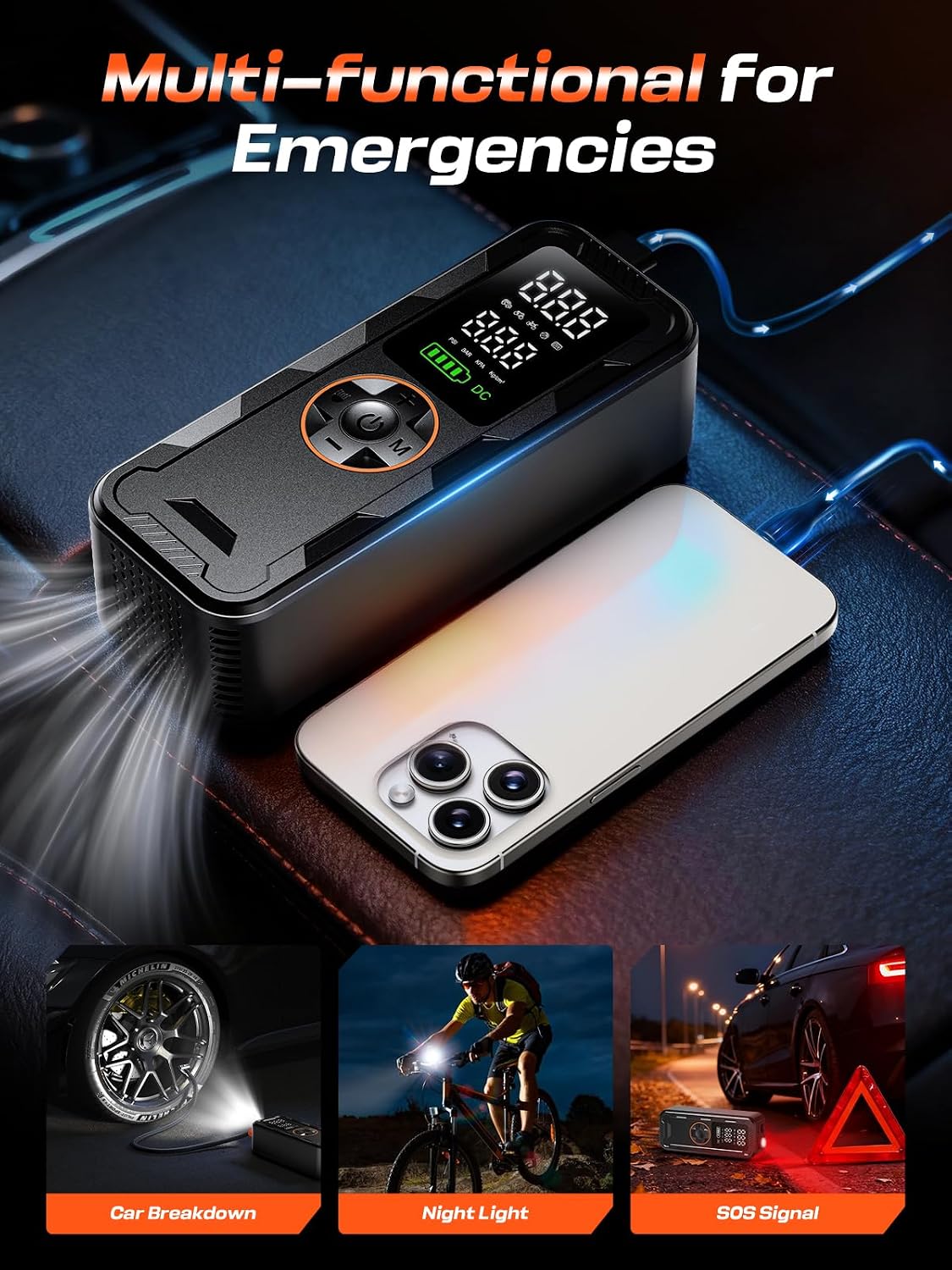 Tire Inflator Portable Air Compressor, 150PSI Electric Air Pump with Digital Pressure Gauge, Fast Inflation, Auto Shut-Off, 12V LED Light, Compact&Cordless Quick Inflation for Car, Motor, Bikes, Balls