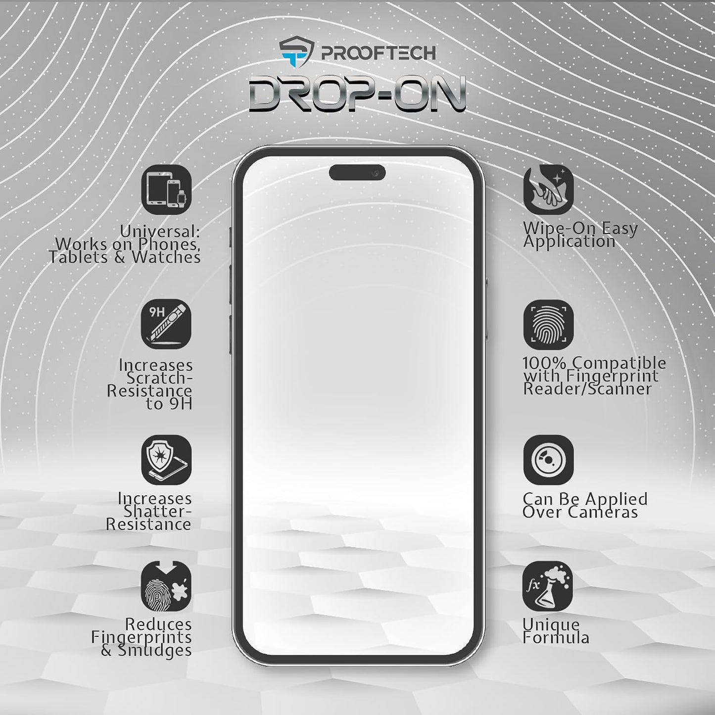 ProofTech DROP ON Liquid Glass Screen Protector for up to 10 Devices - Wipe On Scratch and Crack Resistant Nano Protection for All Phones Tablets Smart Watches Universal