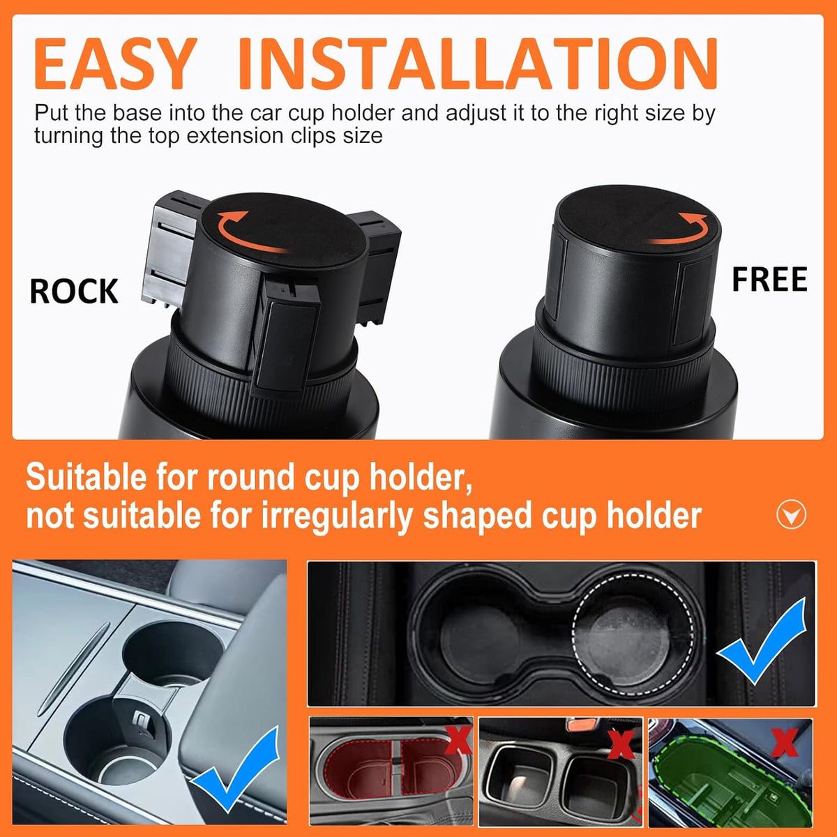 Car Large Cup Holder Expander, 3-in-1 Cupholder Extender with Swivel and Detachable Snack Food Tray Table for Eating, Travel Essentials for Road Trips for Driver. Model E