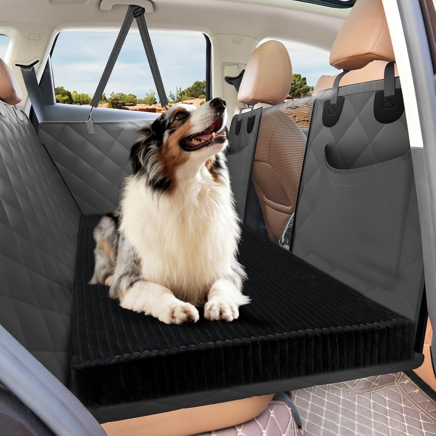 Backseat Dog Bed Non-Slip, Dog Bed for Car Back Seat Soft and Comfortable, Back Seat Pet Bed Mat for Travel, Pet Car Blanket for Backseat Extender and Seat Covers Black