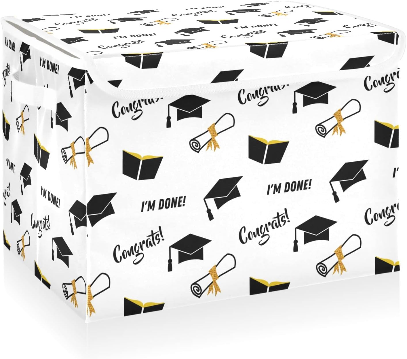 CaTaKu Graduation Black Golden Storage Bins with Lids Fabric Large Storage Container Cube Basket with Handle Decorative Storage Boxes for Organizing Clothes Shelves