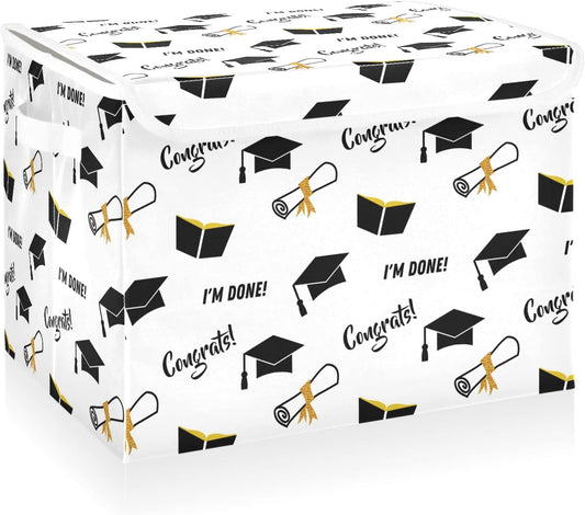 CaTaKu Graduation Black Golden Storage Bins with Lids Fabric Large Storage Container Cube Basket with Handle Decorative Storage Boxes for Organizing Clothes Shelves
