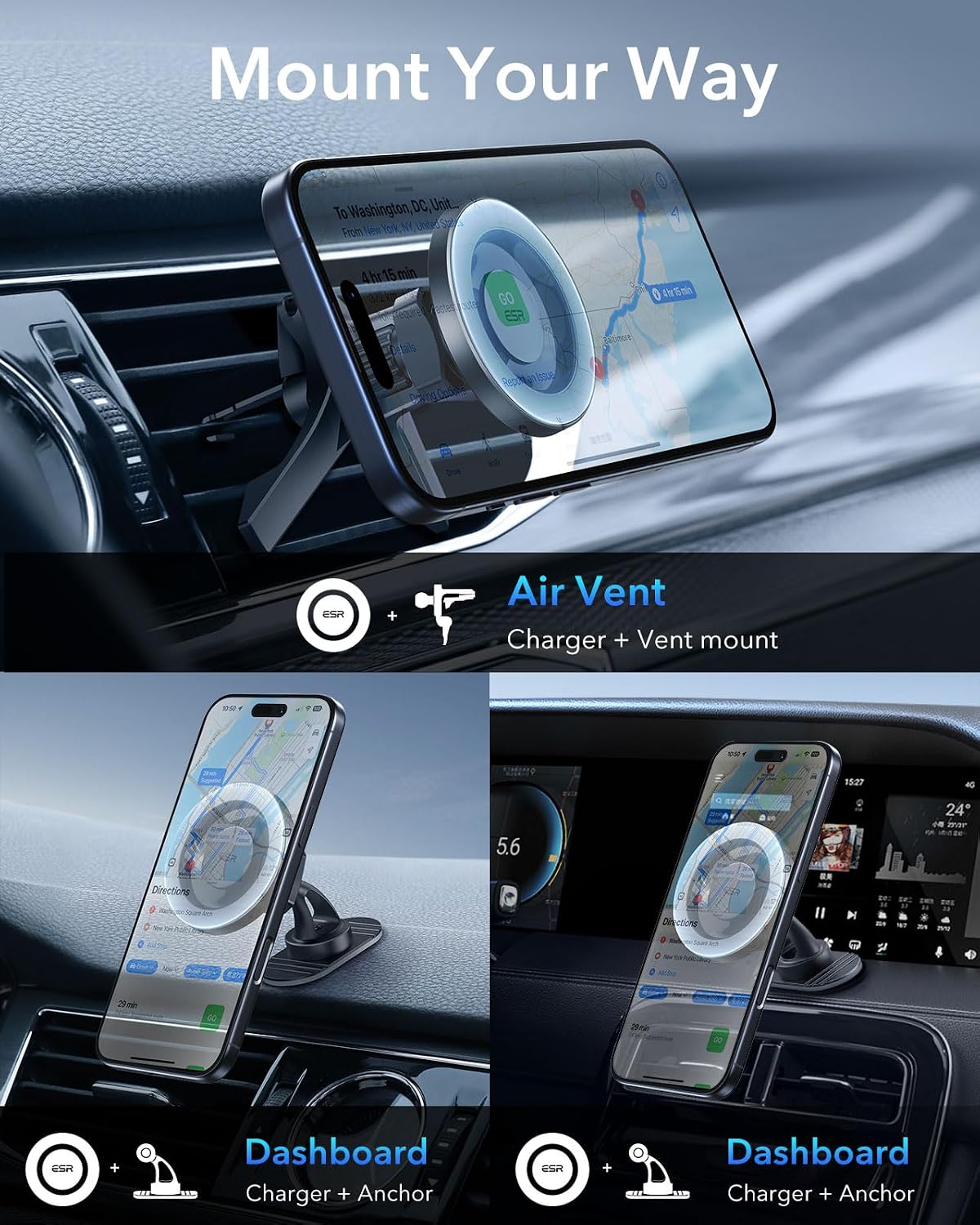 ESR for MagSafe Car Mount, Car Phone Holder for iPhone 18 Pro Max/Duo/17-12
