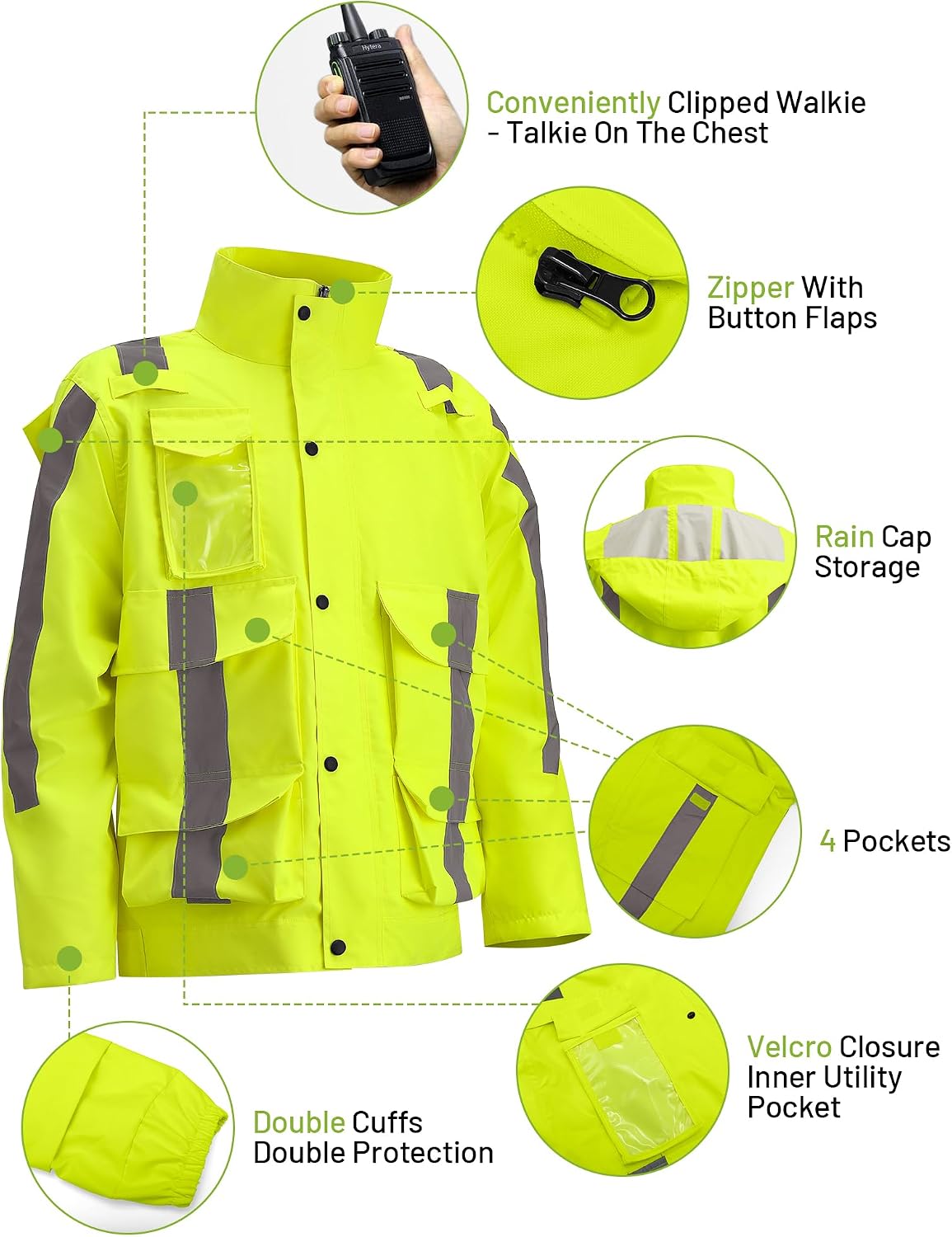 Oumurs Men's Motorcycle Rain Suit Waterproof Jacket & Pants with Reflective Strips, Breathable Mesh Lining Riding Raincoat