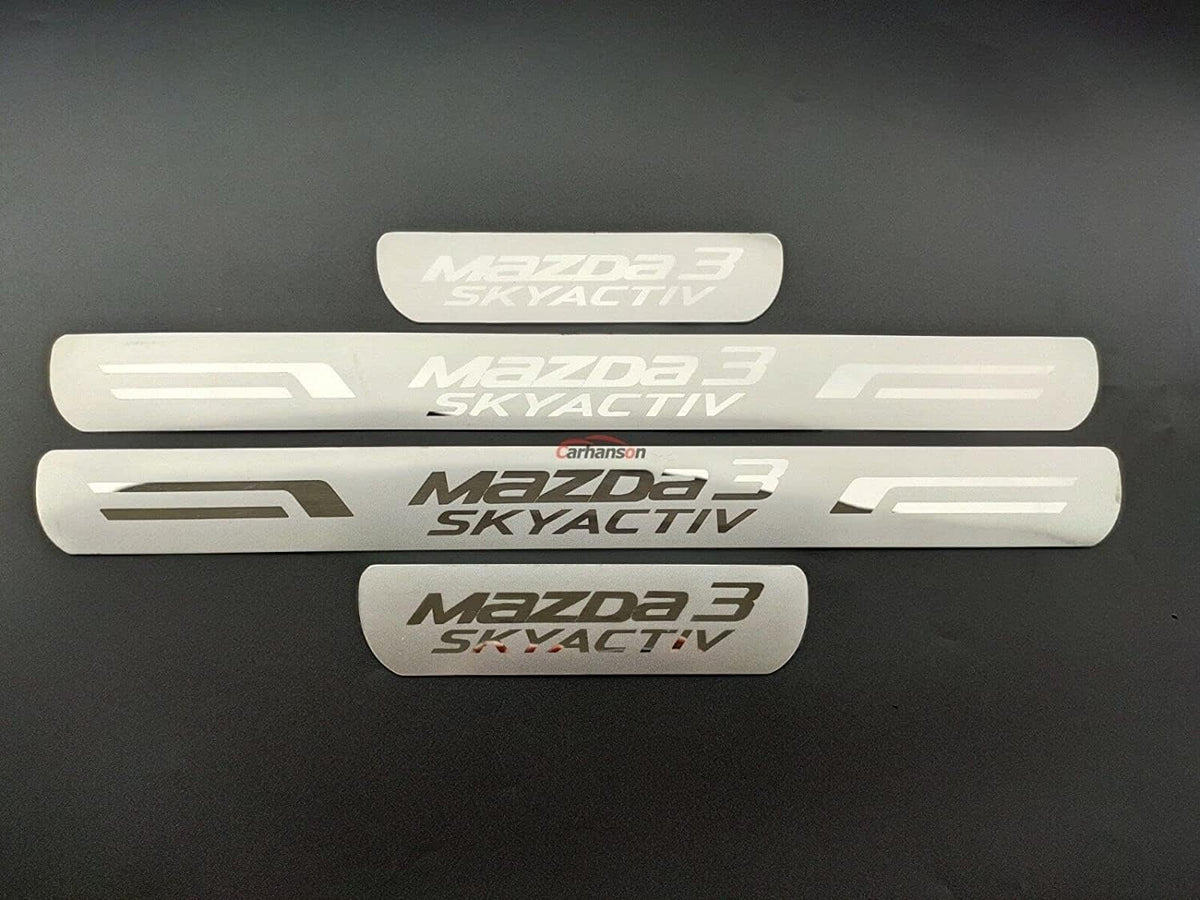 Door Sill Protector for Mazda 3, 2008-2022, 4pcs Set, Stainless Steel and Rubber, Vehicle Specific Fit