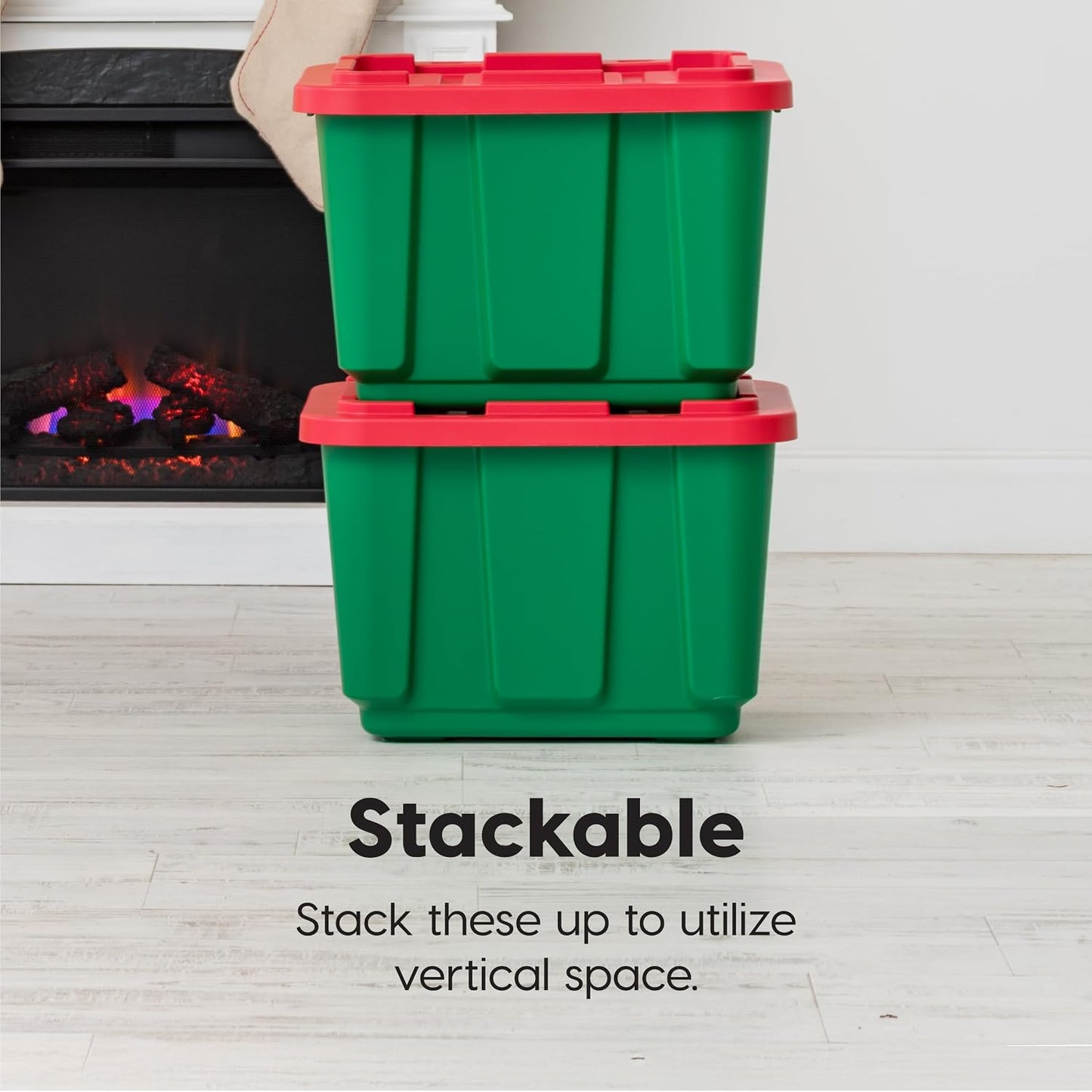 IRIS USA 4-Pack 12 Gallon Storage Bins with Lids |Made in USA| Heavy Duty Plastic Tote Containers for Seasonal Organization, Large - Green/Red