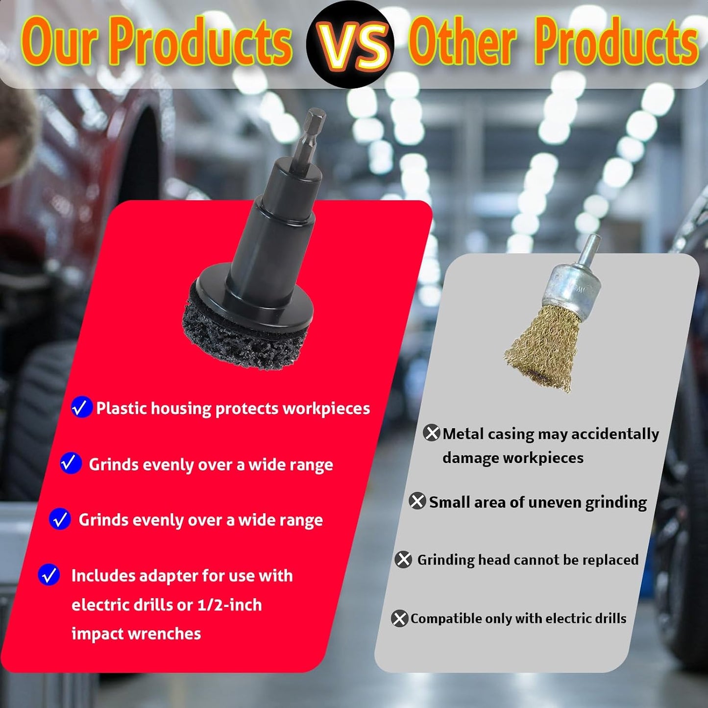 Wheel Hub Cleaning Tool, Wheel Stud Cleaner Includes 6 Grinding, Quick Rust Removal Brake Hub Cleaning Tool, Hub Resurfacing Tool Fits Power Drill or 1/2" Impact Driven Wrenches