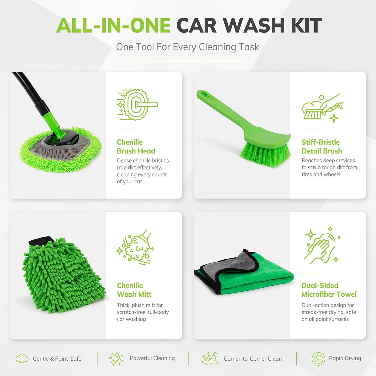 IVYROLL Car Wash Brush Kit, Long Handle, Microfiber Wash Mop, 15° Angled