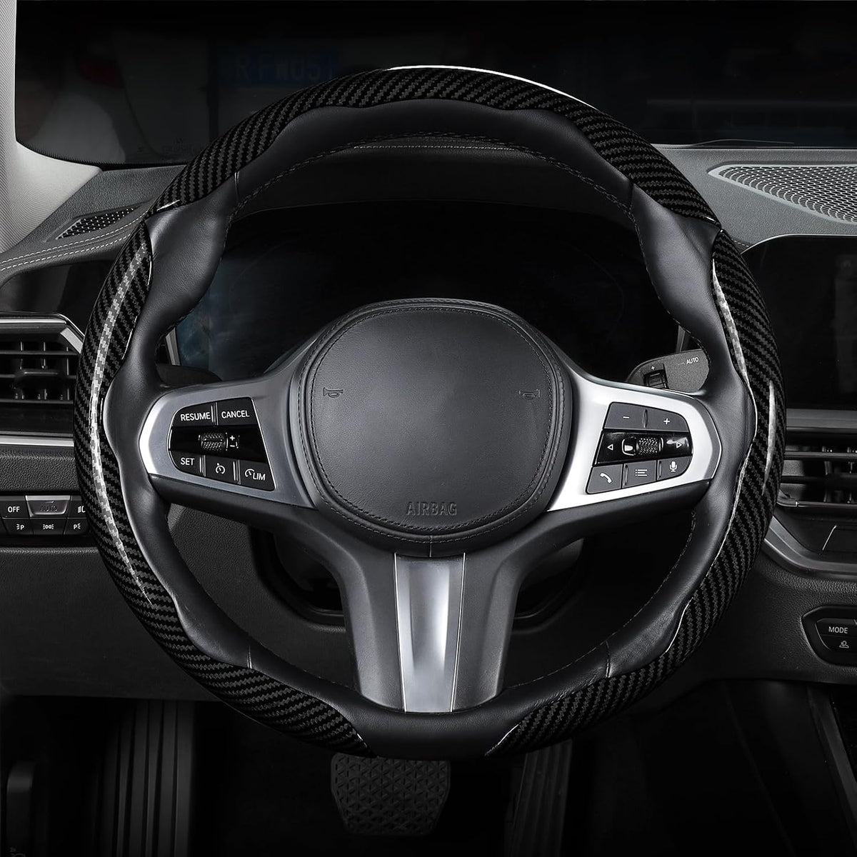 Carbon Fiber Steering Wheel Cover Universal 3pcs Protector Glossy Black