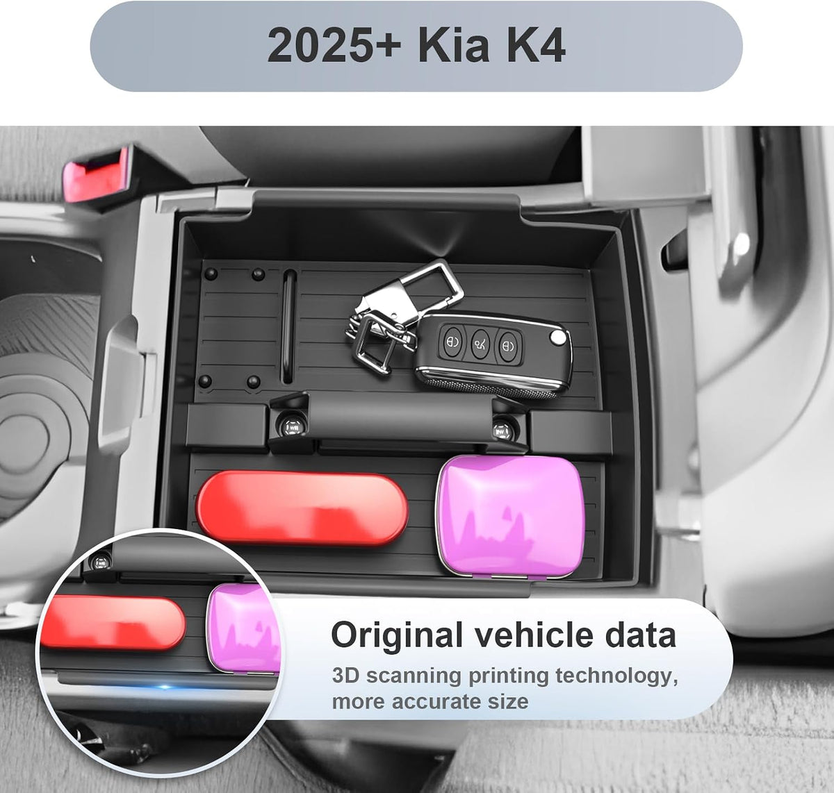 SKTU for 2025 2026 Kia K4 Center Console Organizer for 2025+ Kia K4 (LX/LXS/EX/GT-Line/GT-Line Turbo)/ 2026+ Kia K4 Hatchback Console Tray K4 ABS Middle Console Tray Kia K4 2025 2026 Accessories