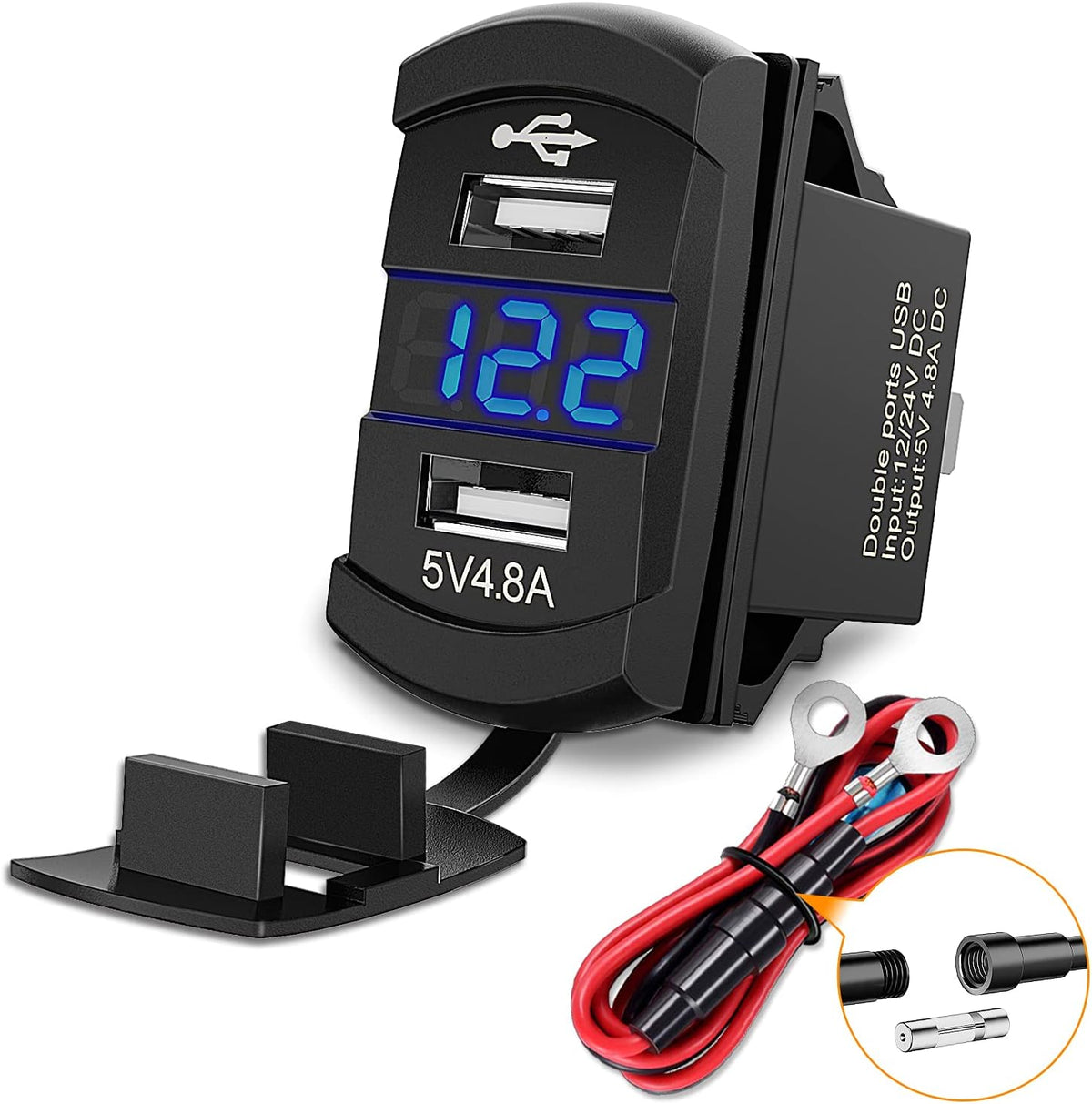 Nilight 12V Rocker Switch Style Dual USB Charger with LED Voltmeter
