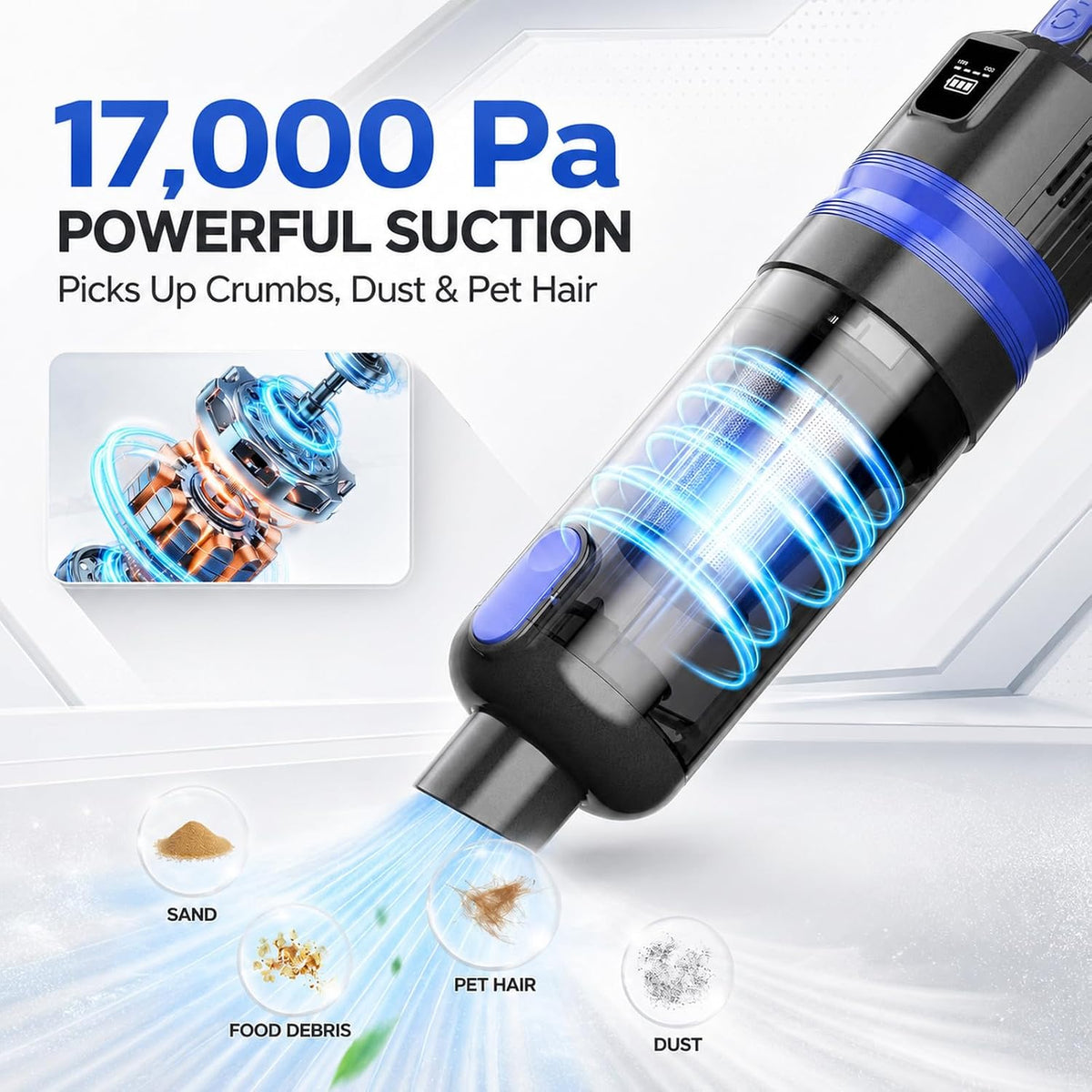 Handheld Vacuum Cordless Portable 3‑in‑1 Rechargeable Vacuum Cleaner with Charging Dock, Lighweight, 2‑Speed Modes, Type-C Charging for Car, Home, Office, Pet