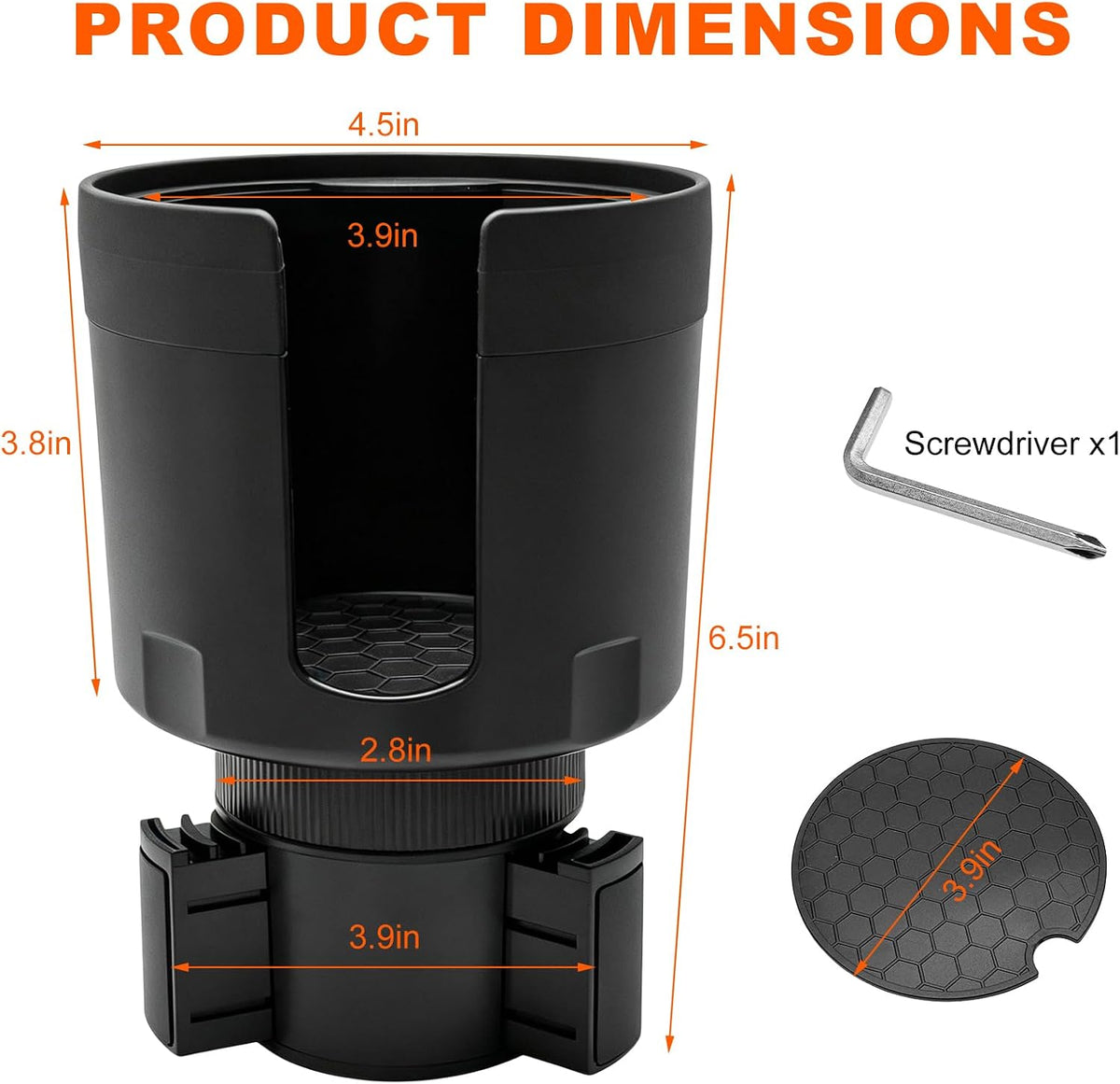 Car Cup Holder Extender, Expandable Auto Cup Holder Adapter with Adjustable Base & Rubber Pad, Waterproof Vehicle Bottle Holders Expander Fits Most Bottles, Car Accessories