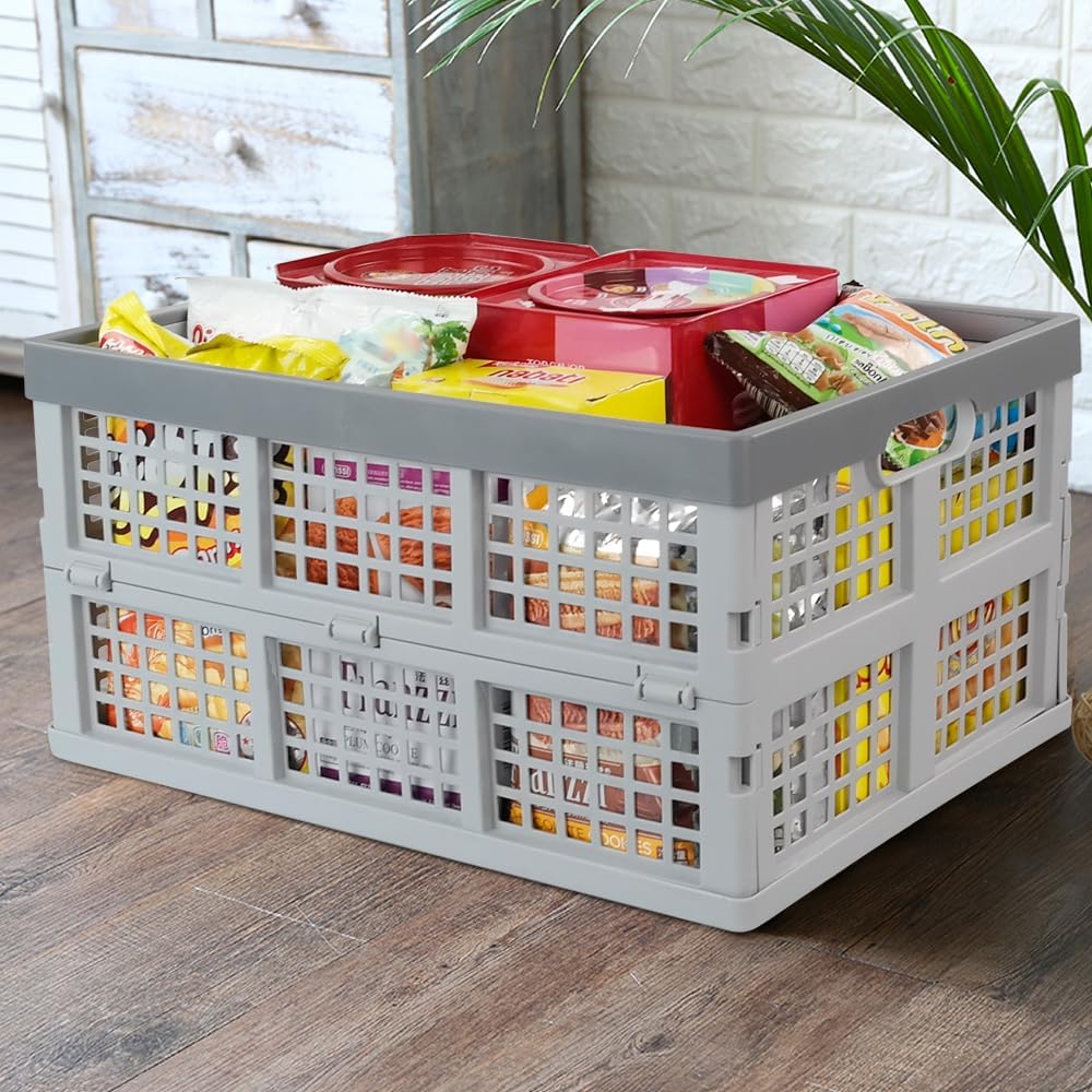 34 L Plastic Crates, Collapsible Storage Crates/Stackable Storage Container Basket, 2-Pack