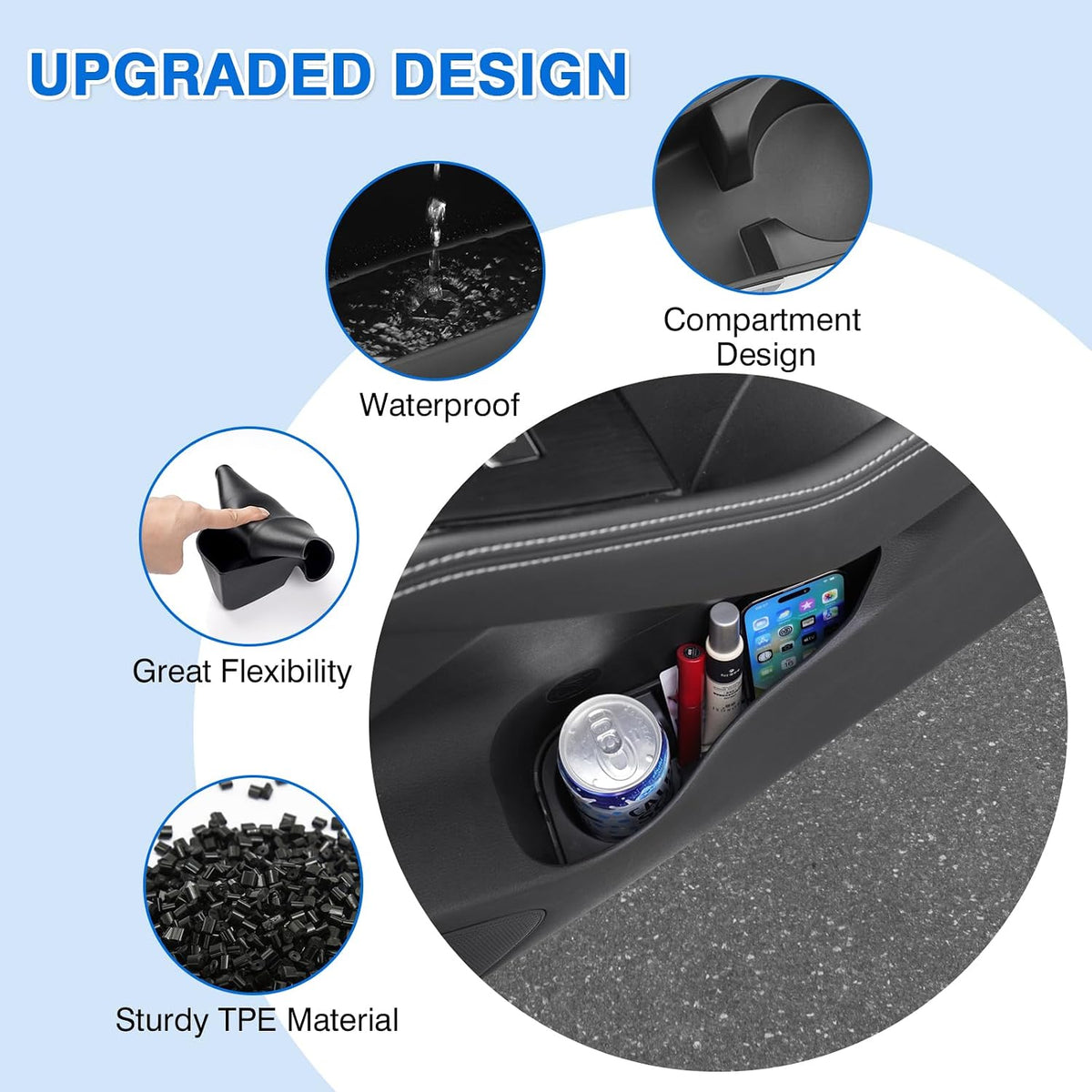 Canvcle Car Door Side Storage Box and Trash Can for 2021-2025 2026 Nissan Rogue Accessories Front Door Insert Tray Organizer Door Slot Storage Protector Garbage Bin with Trash Bags 4PCS