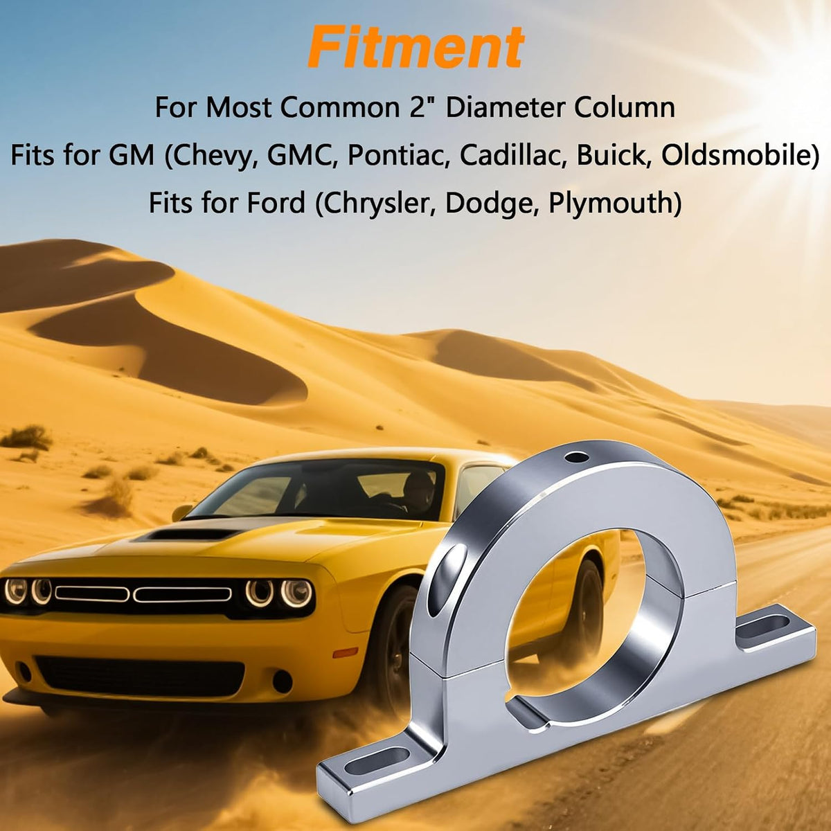 2" Universal Steering Column Keyed No Drop Mount, Aluminum Alloy 2" Steering Column Underdash Mounts River Clamp for Most Common 2" Diameter Column Compatible with GM GMC Chevy Dodge Ford