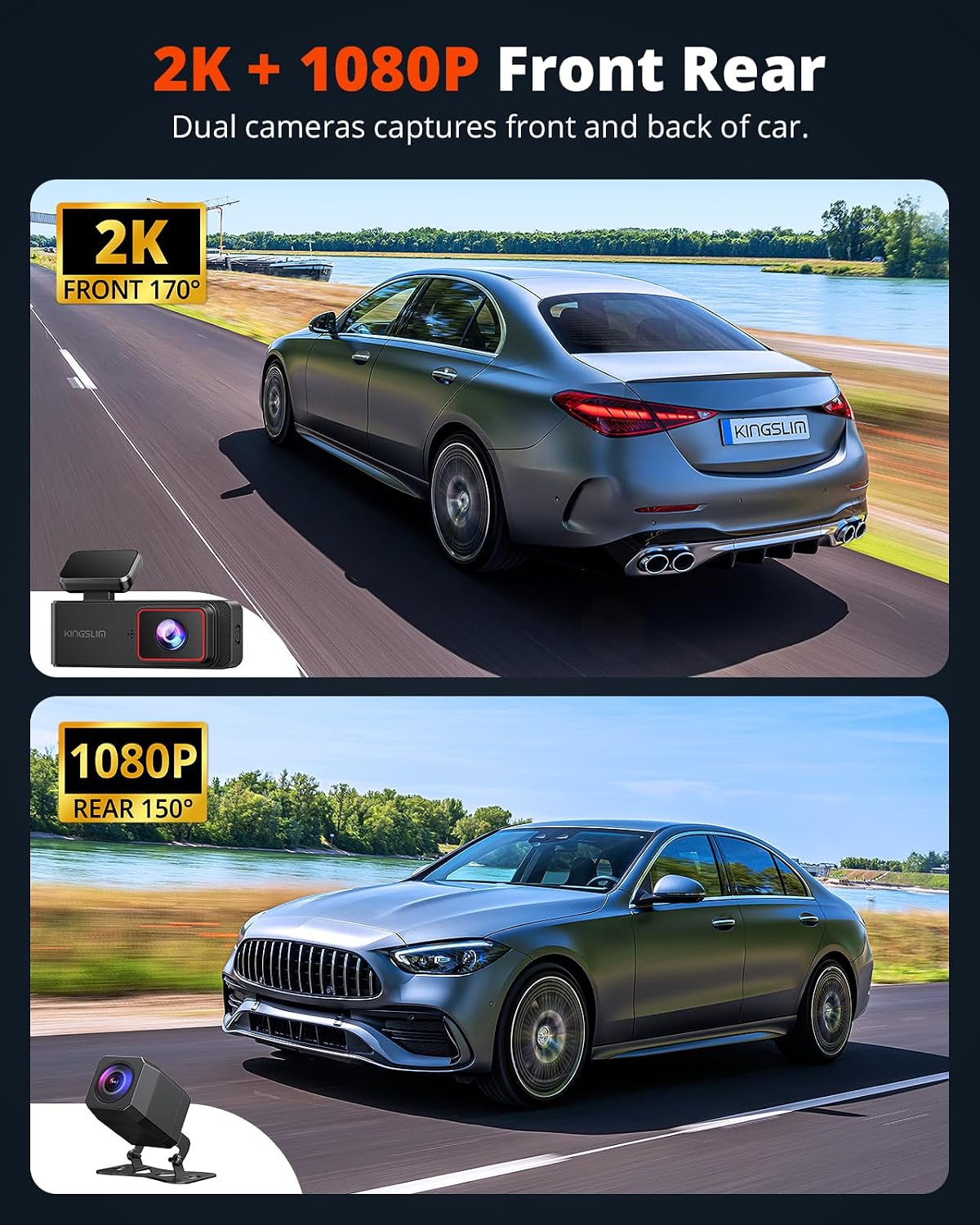 Wireless Dash Cam Front and Rear 2K, WiFi APP Dash Camera for Cars with 1.5'' Screen, Mini Dashcam Front and Back Support G-Sensor/Time Lapse 2 Kinds Parking Monitor