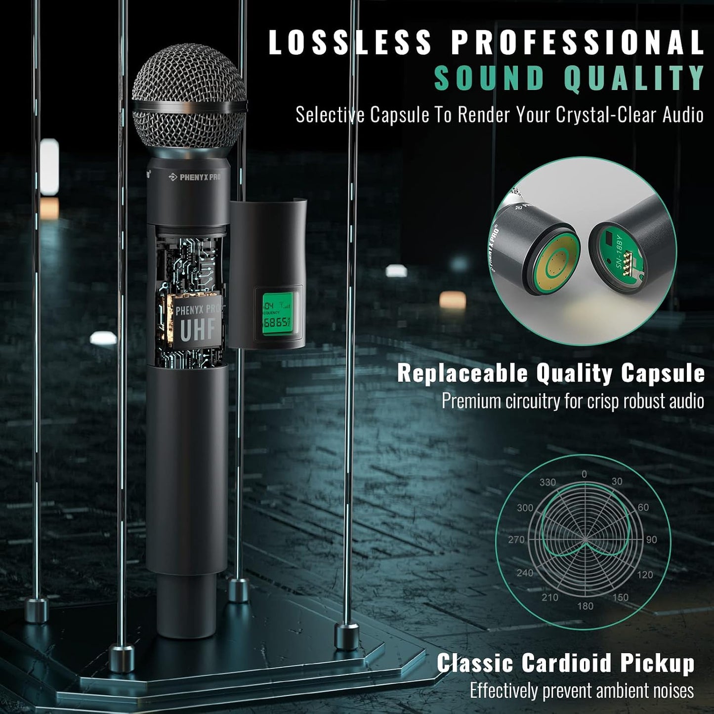 Phenyx Pro Wireless Microphone System PTU-5000-4H Bundle with The Customizable Extra Large Size Carrying Case