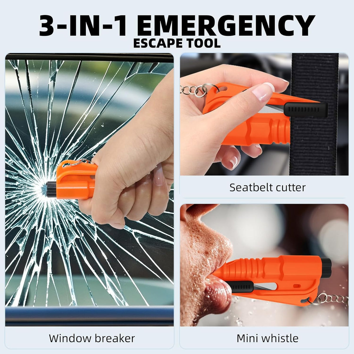 40 Pcs Car Window Breaker Key Chains, 3 in 1 Glass Breaker Seat Belt Cutter Survival Whistle Portable Safety Emergency Escape Tools Multifunctional Car Accessories, 8 Color
