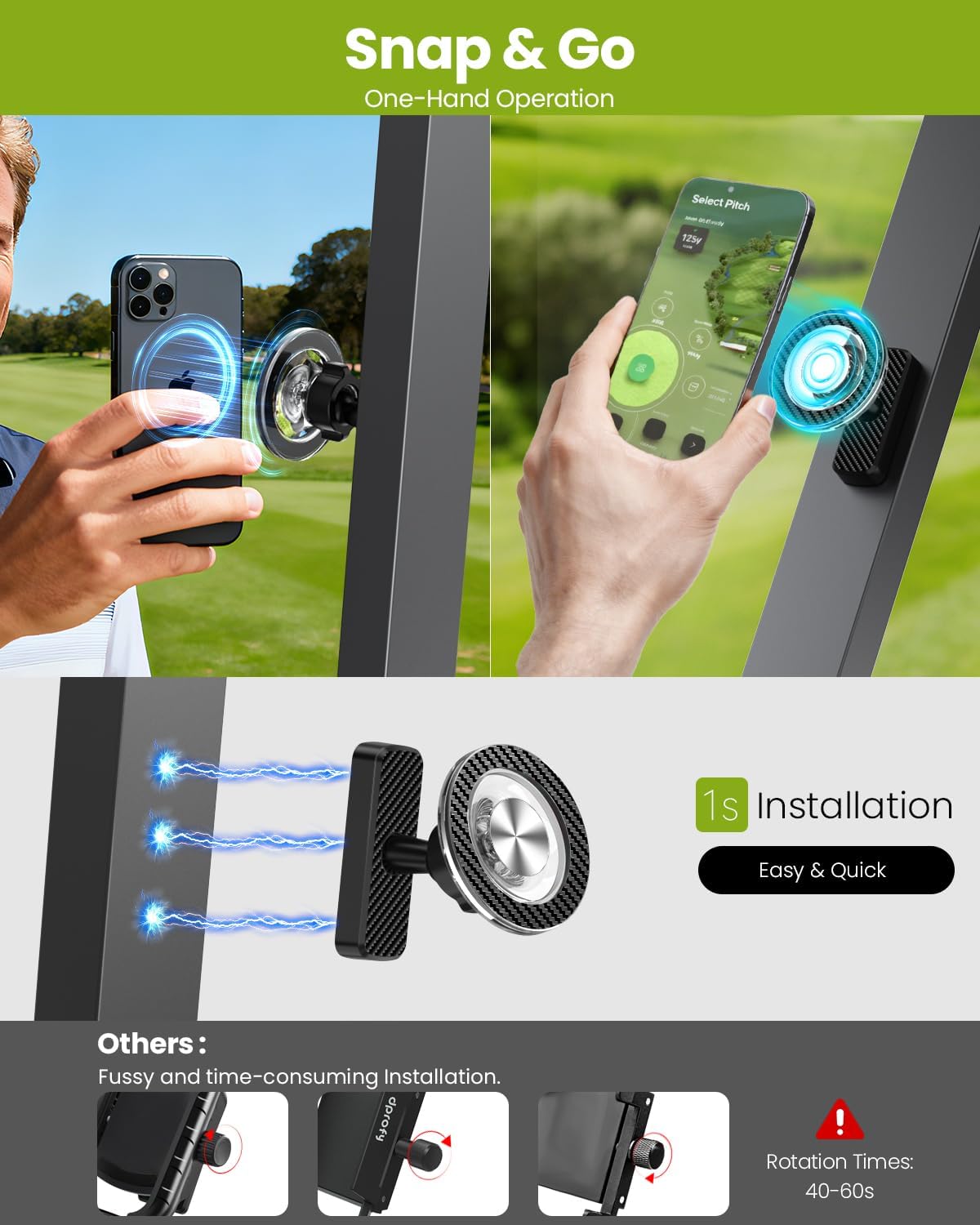 Magnetic Golf Cart Phone Holder 2 Pack, Golf Accessories for Men Golf Gifts