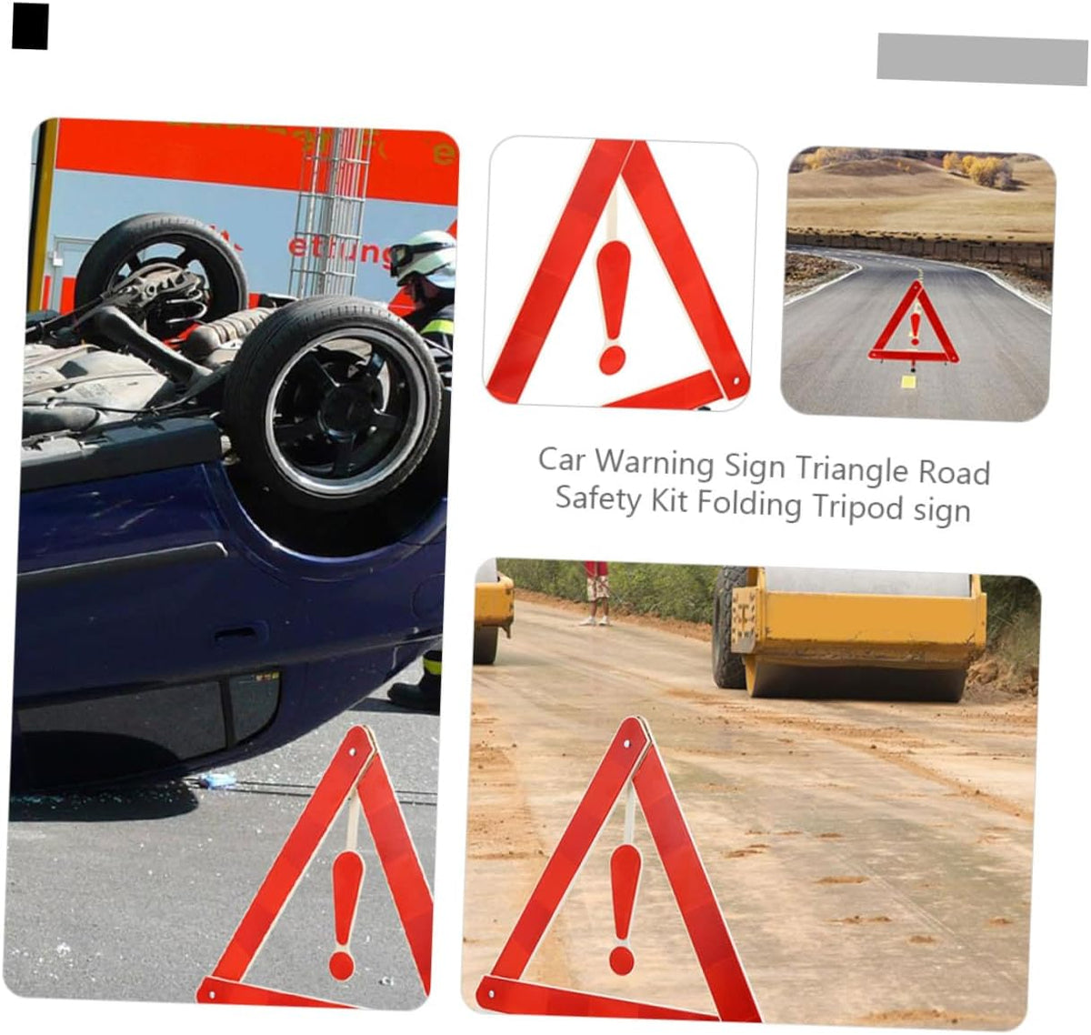 4pcs Triangle Warning Sign Kit Car Safety Reflective Tripod Easy to Store for Roadside Assistance Suitable for Trucks Trailers and Road Construction