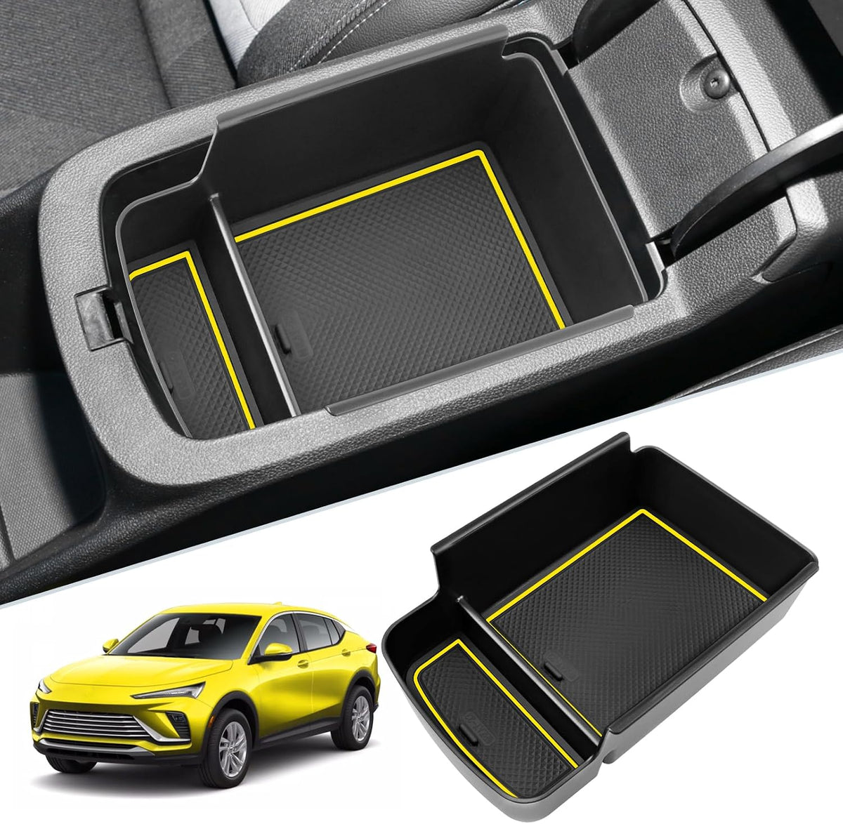 SKTU for 2024 2025 2026 Buick Envista Accessories Center Console Organizer 2024 2025 2026 Envista Console Tray 2024 2025 2026 Envista Armrest Box Envista Tray with Sunglasses Holder (Yellow)
