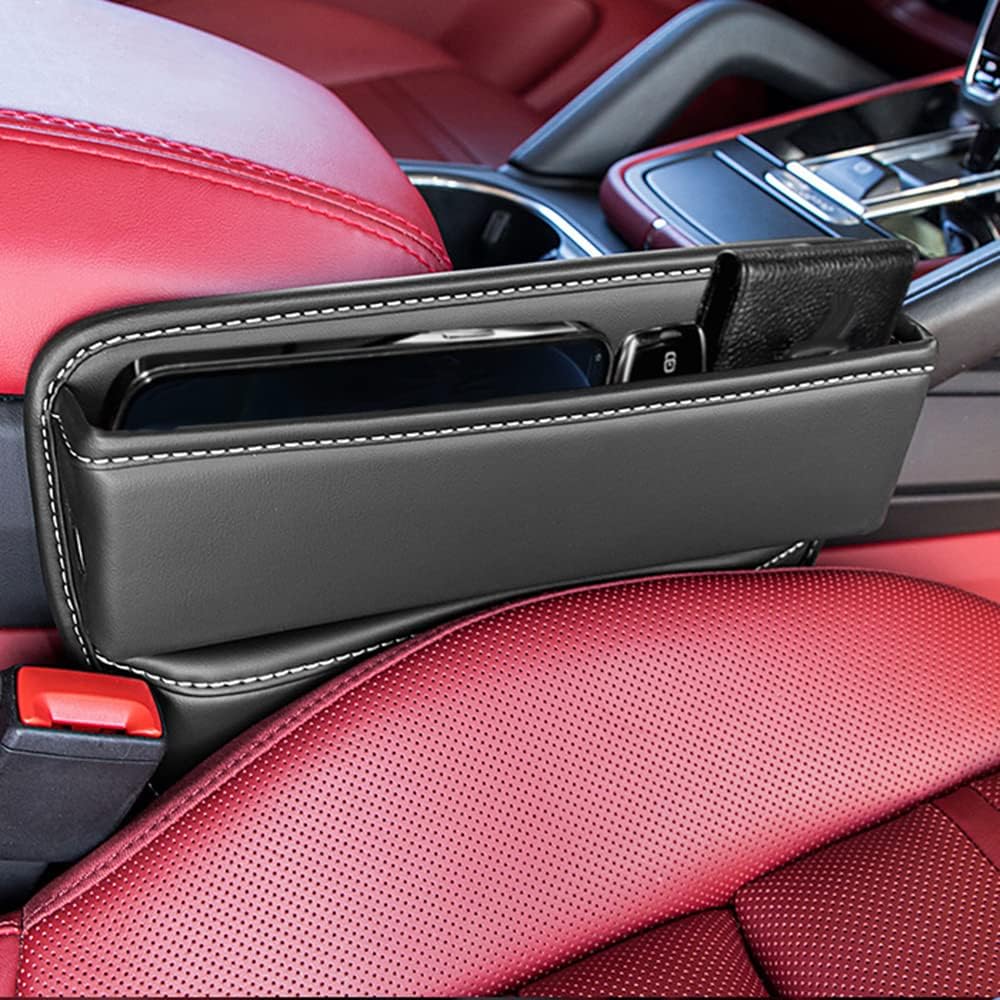 Riloer Car Organizers for Gap Leather Waterproof Car Seat Gap Fillers for Cars, Suvs, Trucks, Front Seat Gap Fillers for Phones, Keys, Cards, Glasses, Coffee