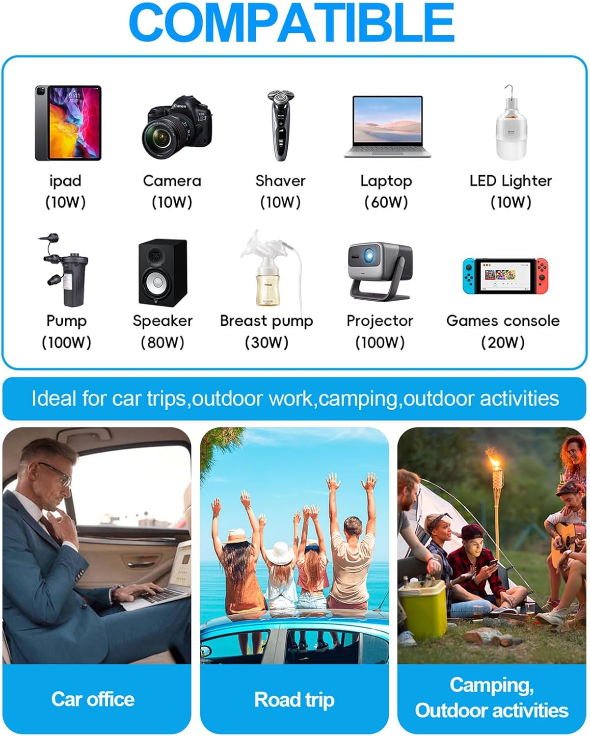 300W Portable Charger Car Power Inverters for Vehicle | 24W USB A/C,Dual 12V-110V AC Car Plug Adapter Outlet,Cigarette Lighter Adapter for Laptop/Camping/Road trip essentials