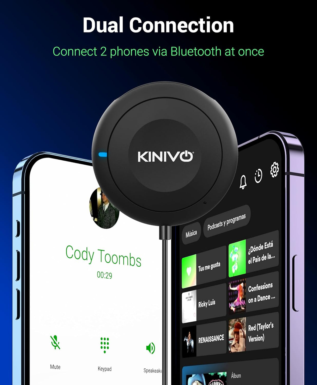 Kinivo BTC450 Bluetooth Car Kit (Hands-Free, AUX Bluetooth Adapter for Cars with Ground Loop Noise Isolator, 3.5mm Aux Input, Apt-X)
