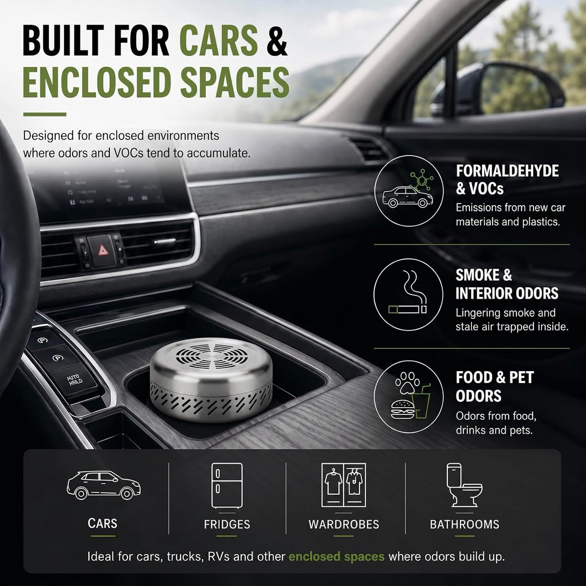 Car Deodorizer – Lasts 10 Years, Odor Eliminator Air Purifier Destroys VOCs & Smoke – Powerful for Fridge, Closets, RVs, Pets, Bathroom & Basement – Better Than Charcoal, Ozone & Baking Soda