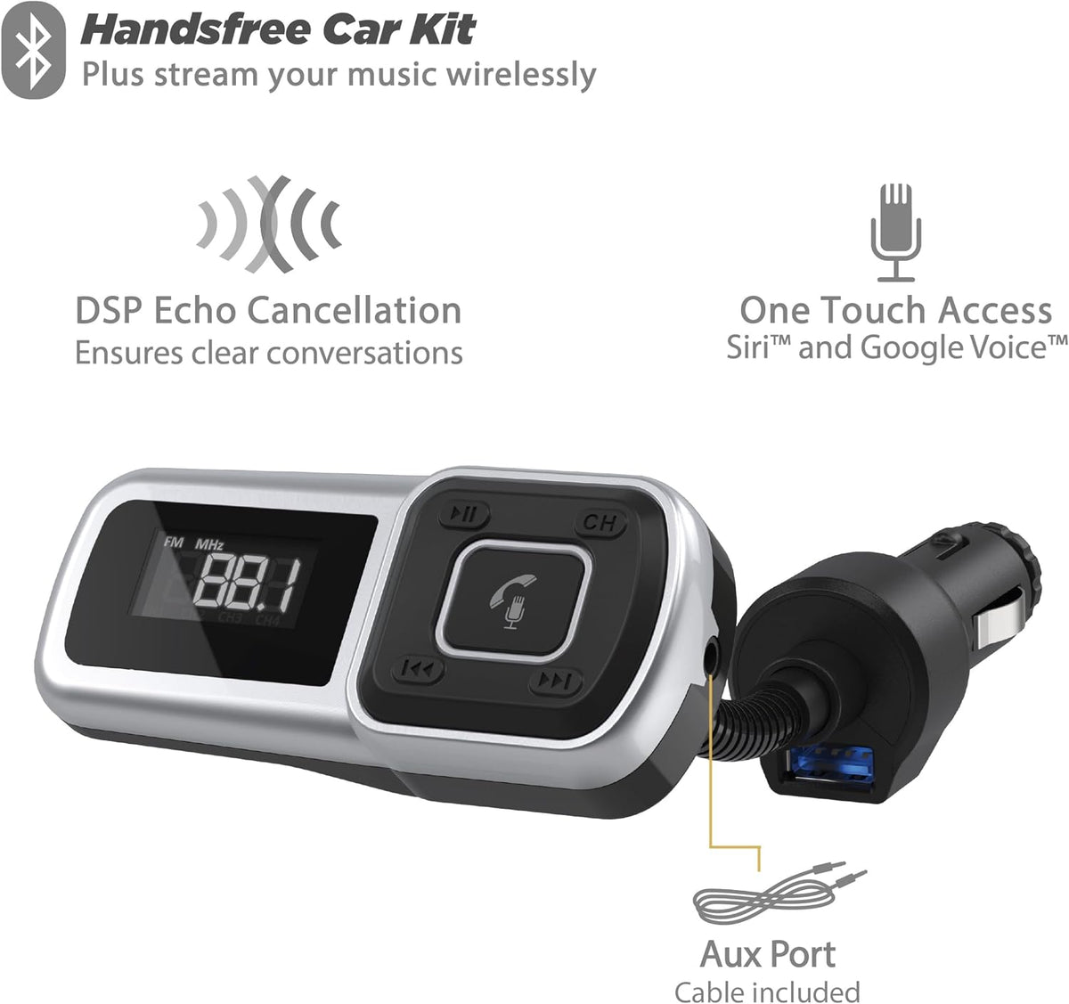 Scosche BTFMSR BTFREQ Universal Bluetooth Hands-Free Car Kit with Digital FM Transmitter and 10-Watt USB Car Charger