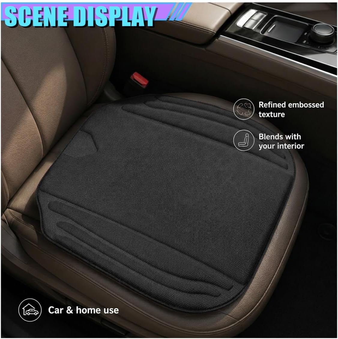 Car Seat Cushion Pad, Comfort Breathable Automotive Seat Protector with Non Slip Bottom, Universal Vehicle Interior Pressure Relief Mat for Car, Office, Home (Black)