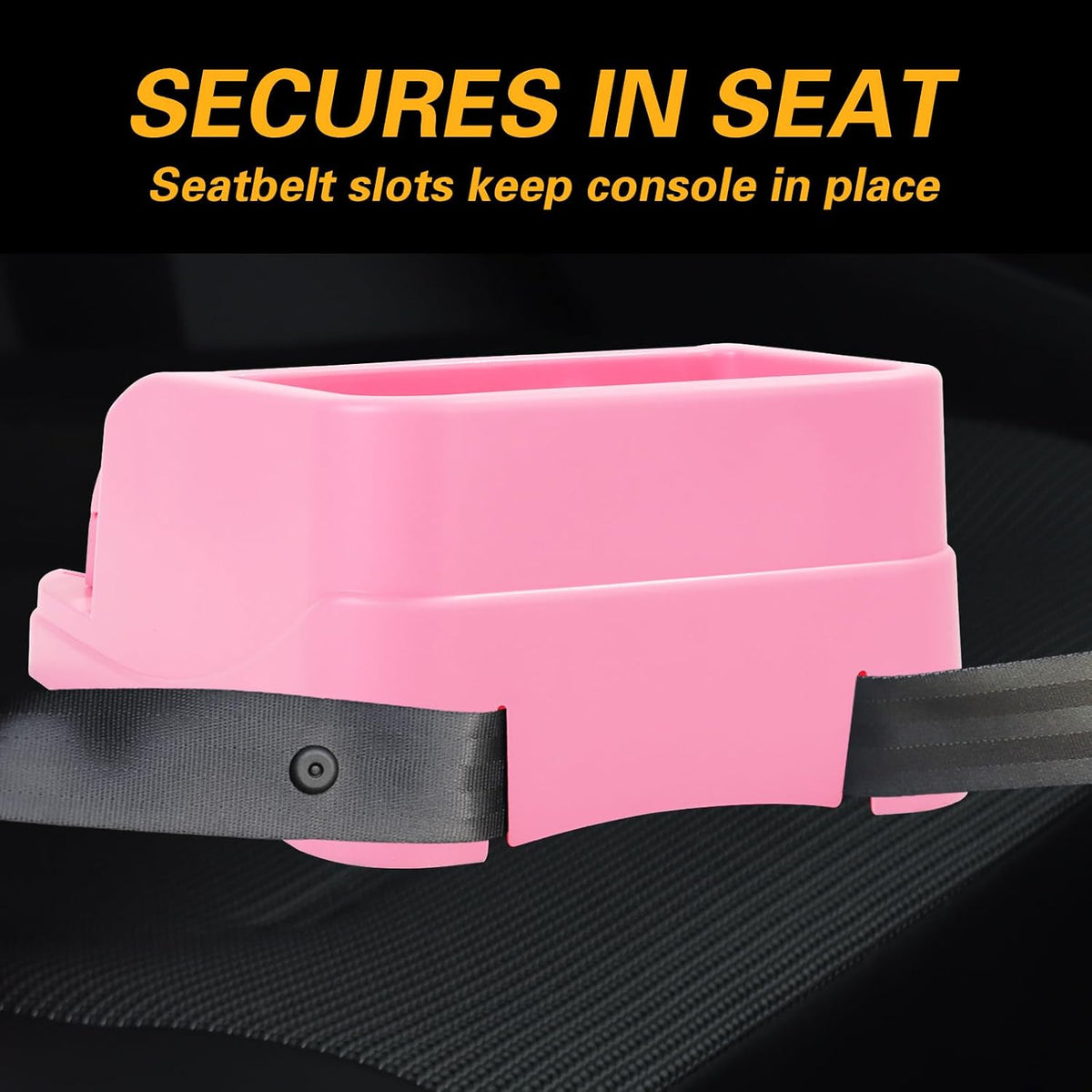 Large Size Plastic Console for Cars, Trucks, Minivans, SUVs with 2 Adjustable Drink Cup Holders Pad Book Holder, Back Bench and Front Seat or Floor Middle Console Universal Vehicle Organizer Pink