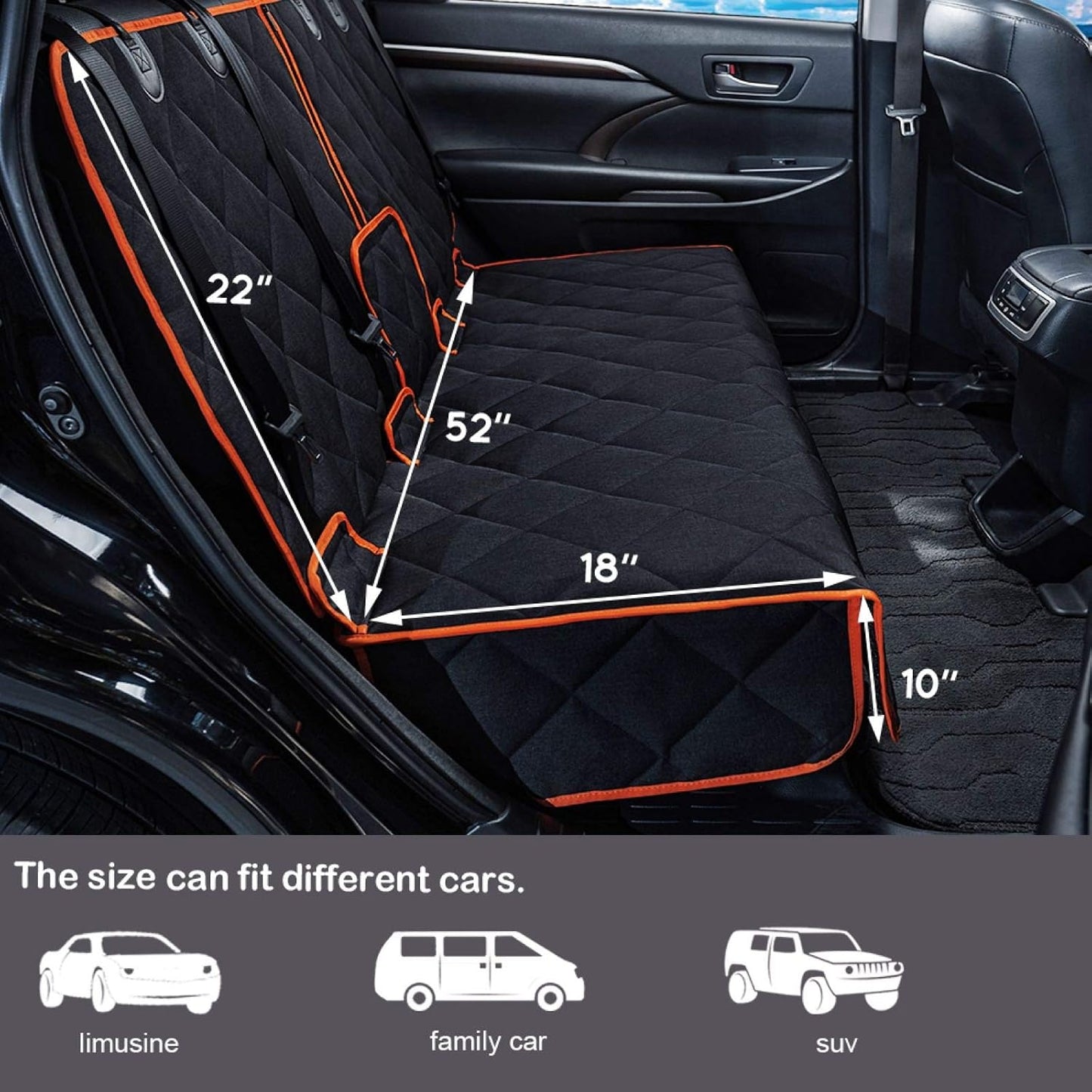 petalage Car Seat Protector, 52” x 50“ for for Familay Car & Regular SUVs, 600D Heavy Duty Car Seat Cover Waterproof Dog Car Seat Cover for Back Seat, Scratch Proof Nonslip Seat Cover for Dogs in Car