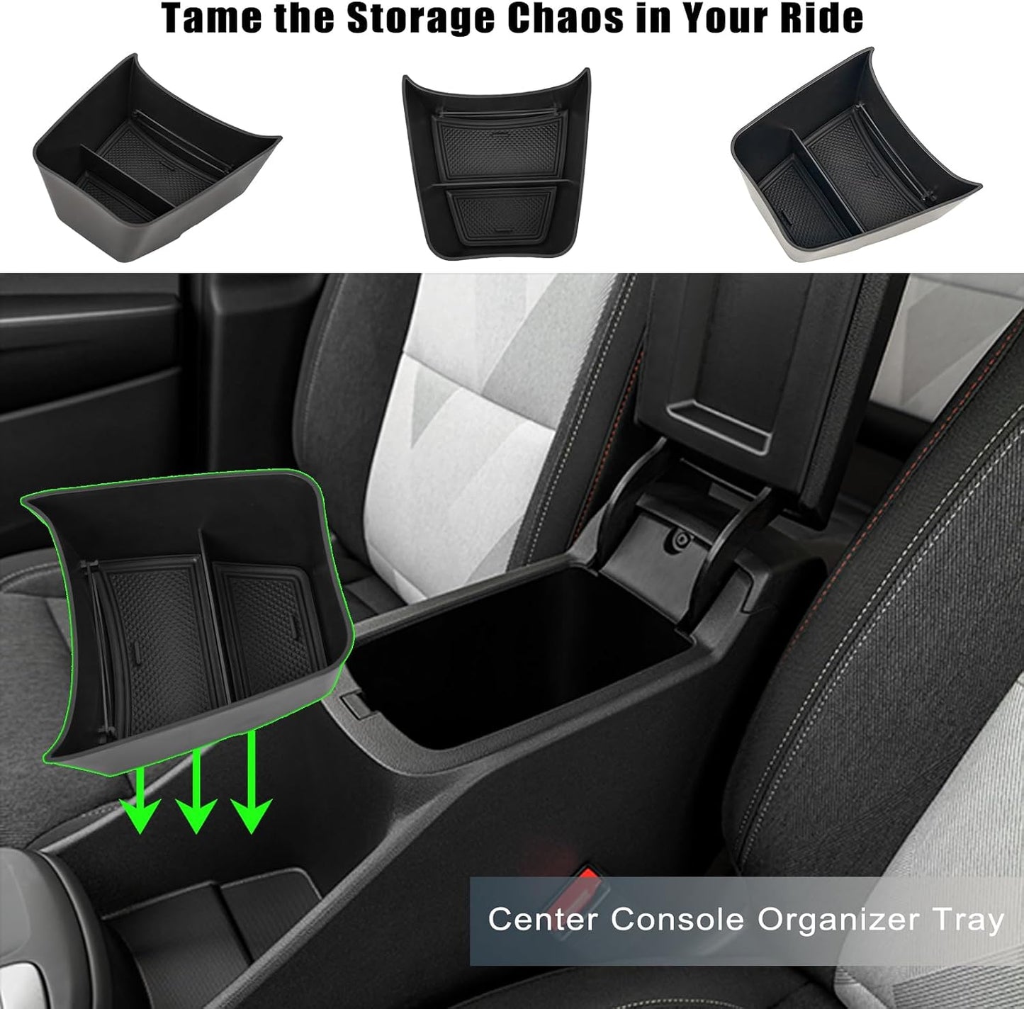 Upgraded 10Pcs Organizer Kit for Chevy Trax Accessories 2024 2025 2026, Center Console Tray & Armrest Storage Box, with 4 Cup Holder Inserts and 4 Seat Hooks, ABS Non-Slip Interior Accessories Black