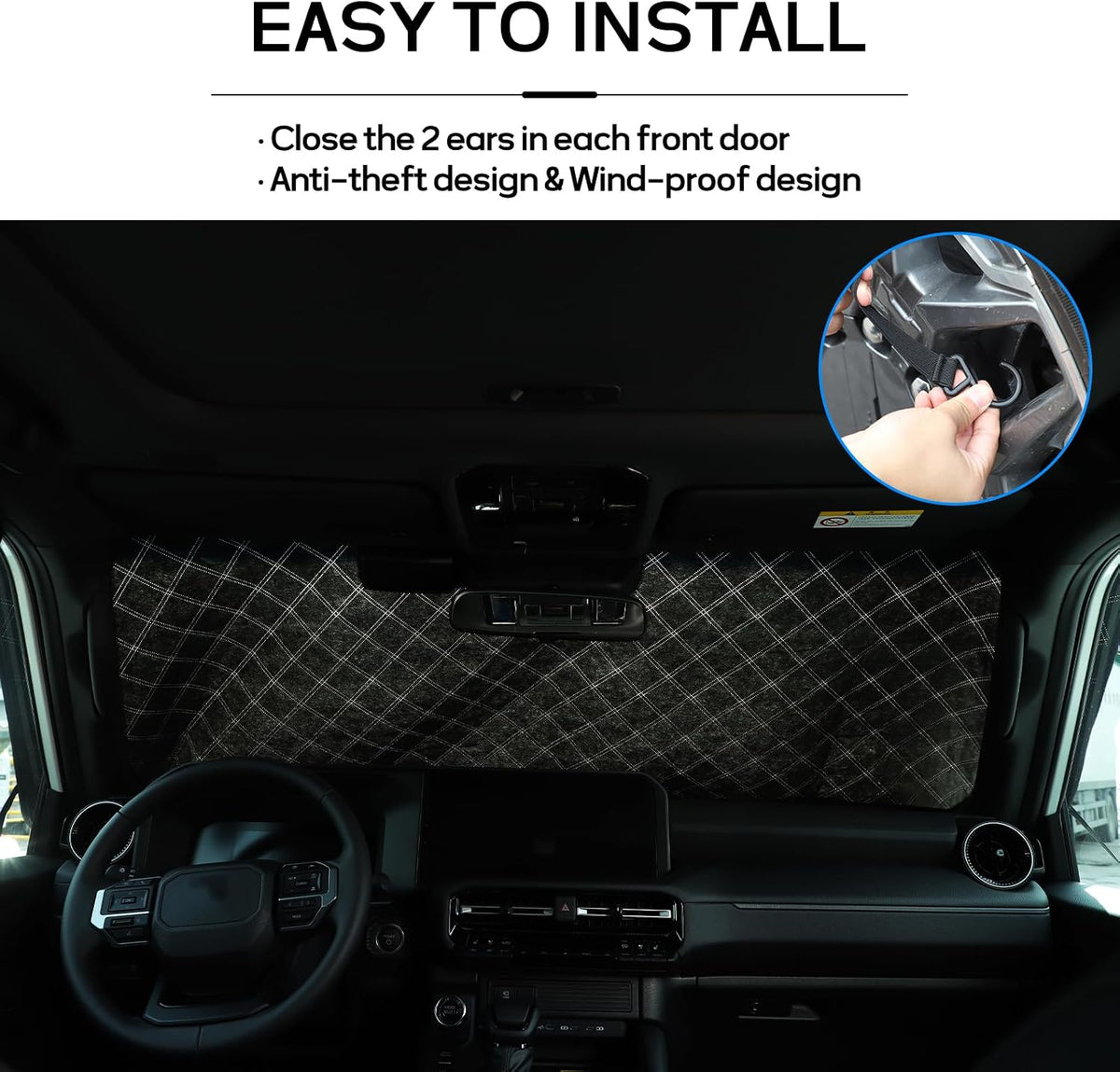 Car Windshield Snow Cover Compatible for 2024 2025 Toyota Land Cruiser Prado 250 J250 LC250, for Ice and Snow, UV & Frost Wiper Mirror Protector Windproof Sunshade Cover Accessories