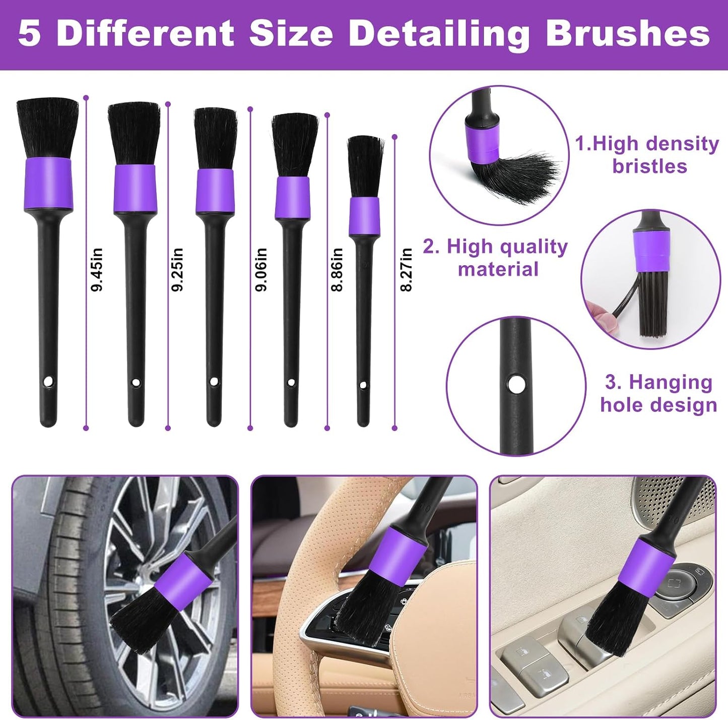 Windshield Cleaner Tool, 17Pcs Purple Car Interior Cleaning Kit, Detailing Kit Cleaner, Detailing Brush, Cleaning Gel, Inside Cleaning Supplies Accessories for Trucks, SUVs, RVs Window